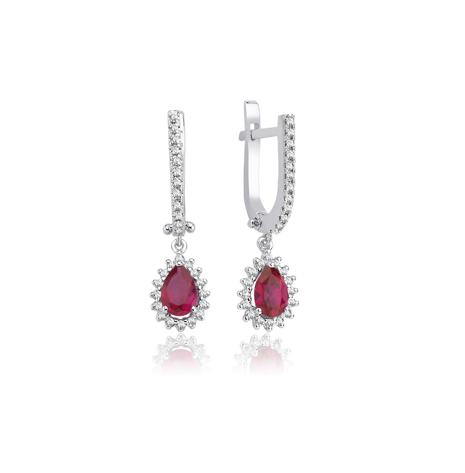Cercei MD54299 din aur alb forma lacrima cu rubin si diamante - Bijuterii LA ROSA