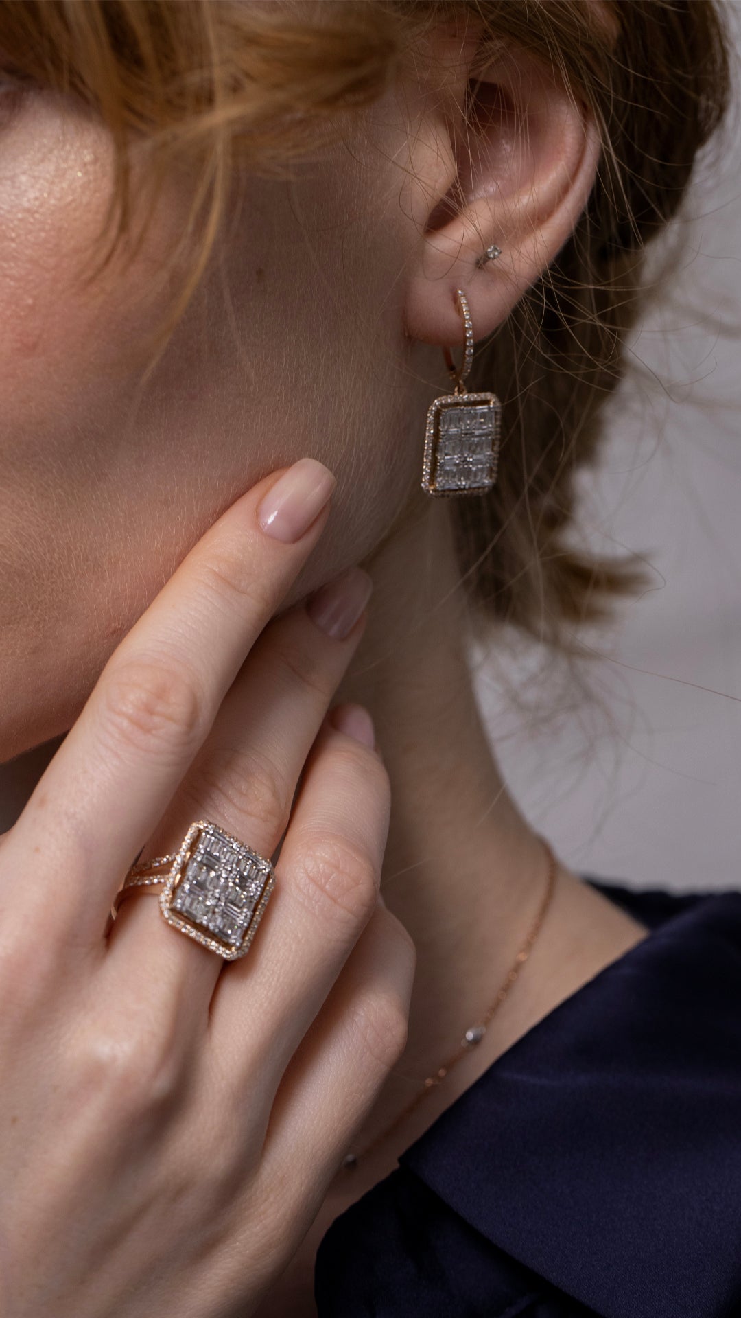 Colier MR0587M din aur roz 14k cu diamante bagheta - Bijuterii LA ROSA