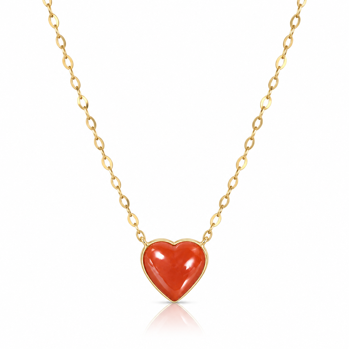 Colier Lulu Cuore din aur galben 18k, coral rosu