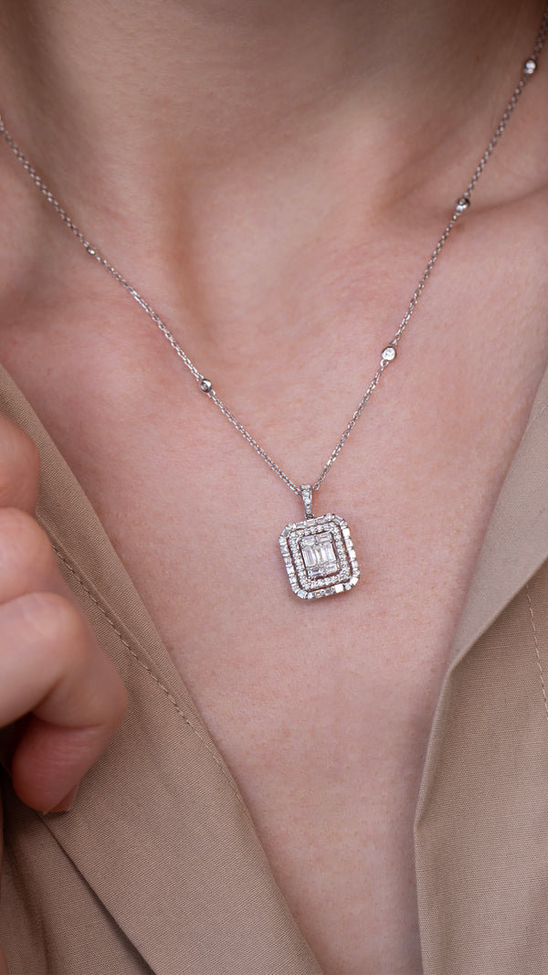 Colier CN1095M din aur alb 14k cu diamante - Bijuterii LA ROSA