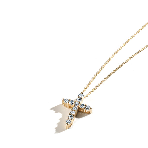 Colier CR0018 din aur galben 14k cu diamante forma cruce - Bijuterii LA ROSA