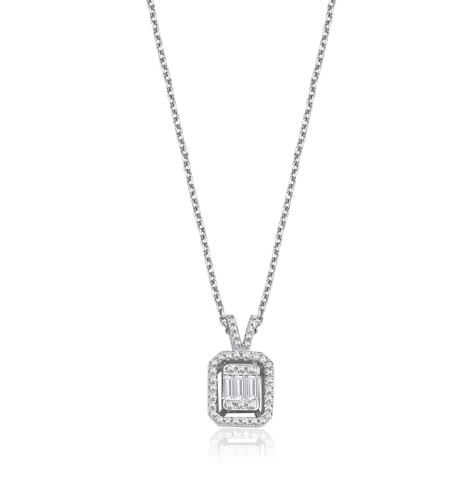 Colier MD06174 din aur alb 14k cu pandant forma dreptunghi si diamante baguette - Bijuterii LA ROSA