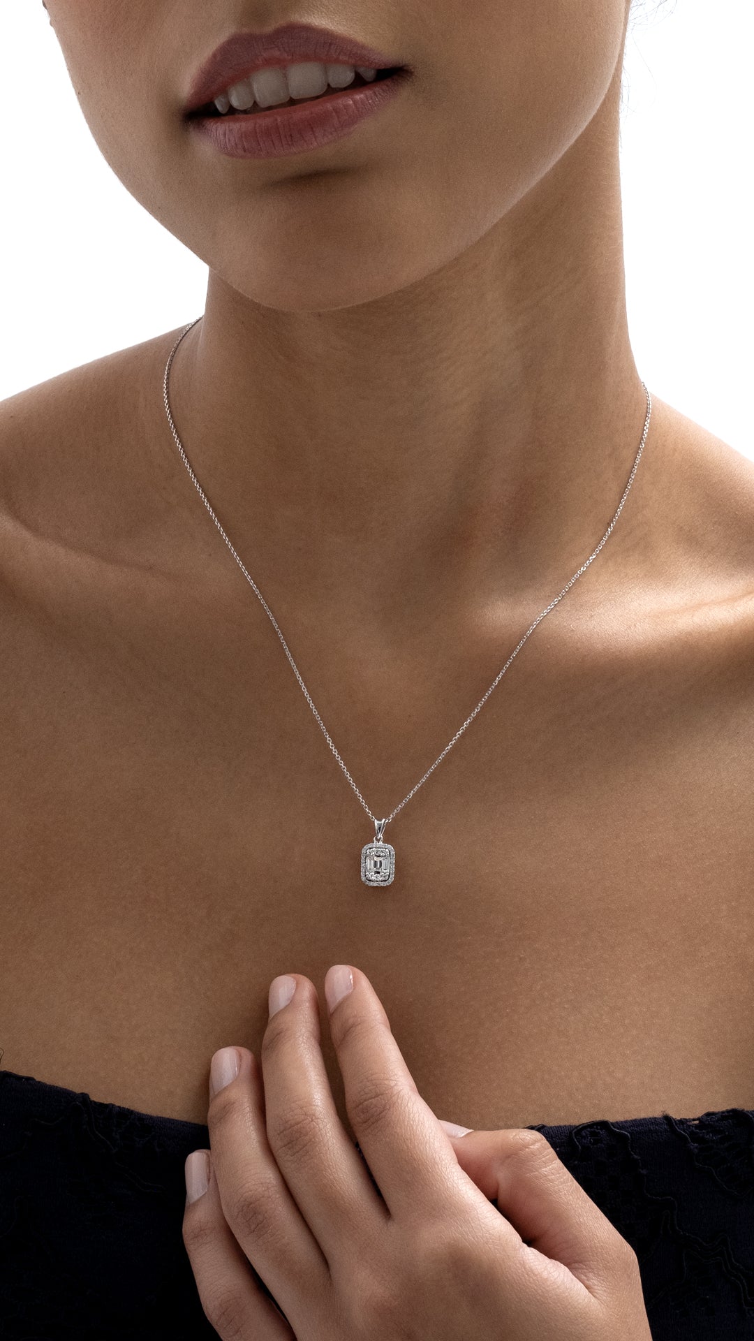 Colier MD17411 din aur alb 14k cu diamante baguette - Bijuterii LA ROSA