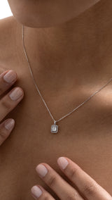 Colier MD31048 din aur alb 14k cu pandant dreptunghi si diamante - Bijuterii LA ROSA