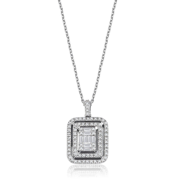 Colier MD50552 din aur alb 14k forma dreptunghi cu diamante - Bijuterii LA ROSA