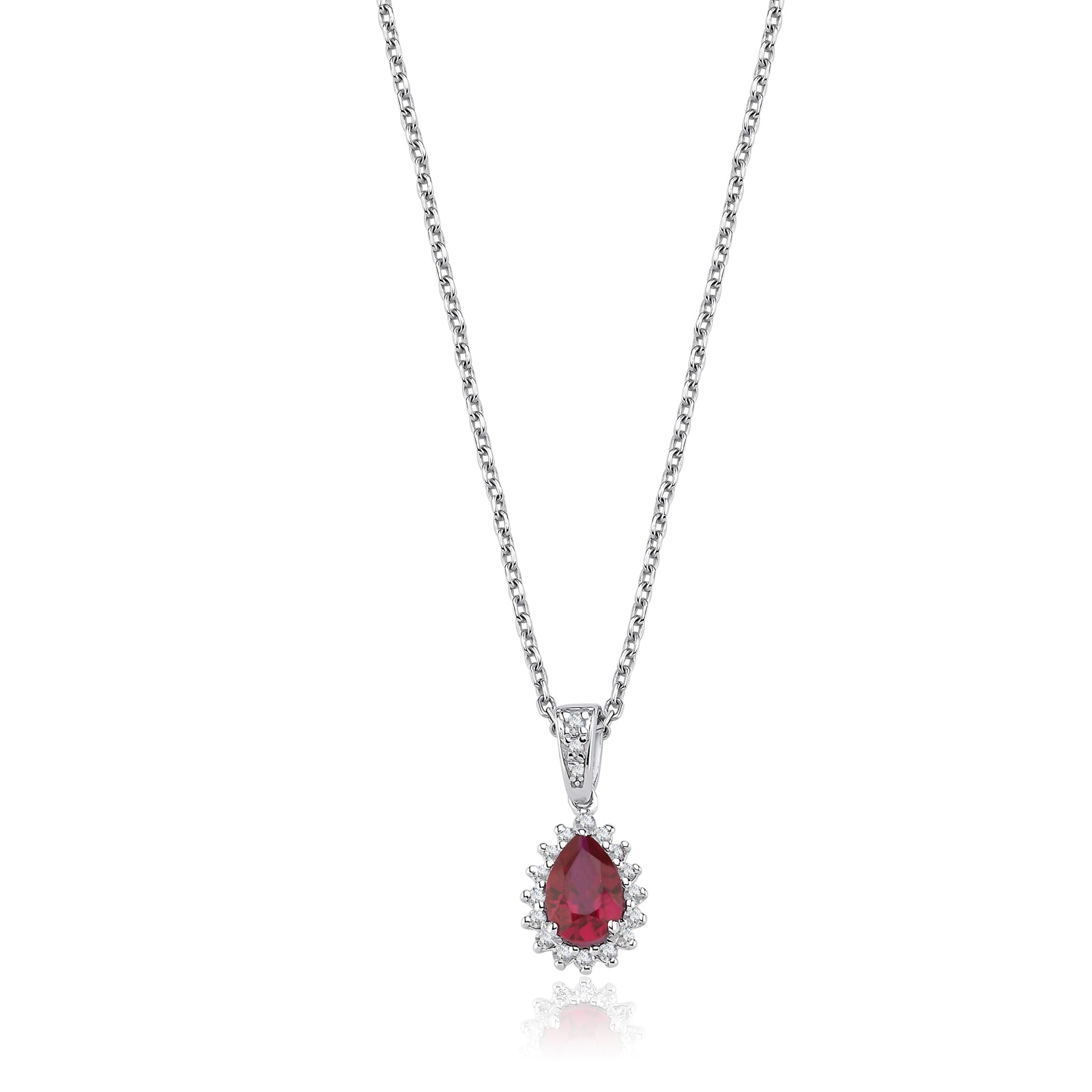 Colier MD54300 din aur alb 14k forma lacrima cu rubin si diamante - Bijuterii LA ROSA