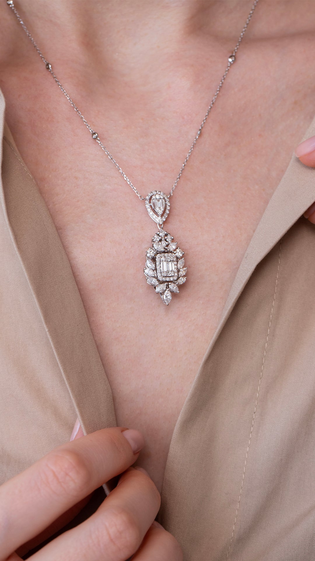 Colier MR0285M din aur alb 14k cu diamante - Bijuterii LA ROSA