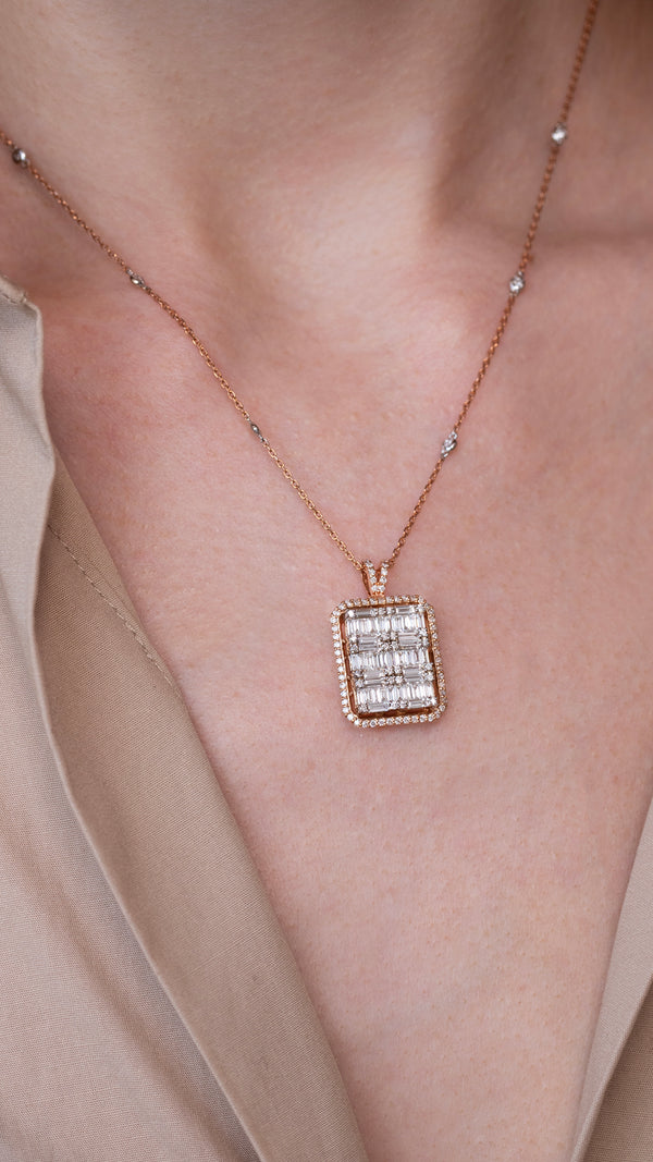 Colier MR0587M din aur roz 14k cu diamante bagheta - Bijuterii LA ROSA