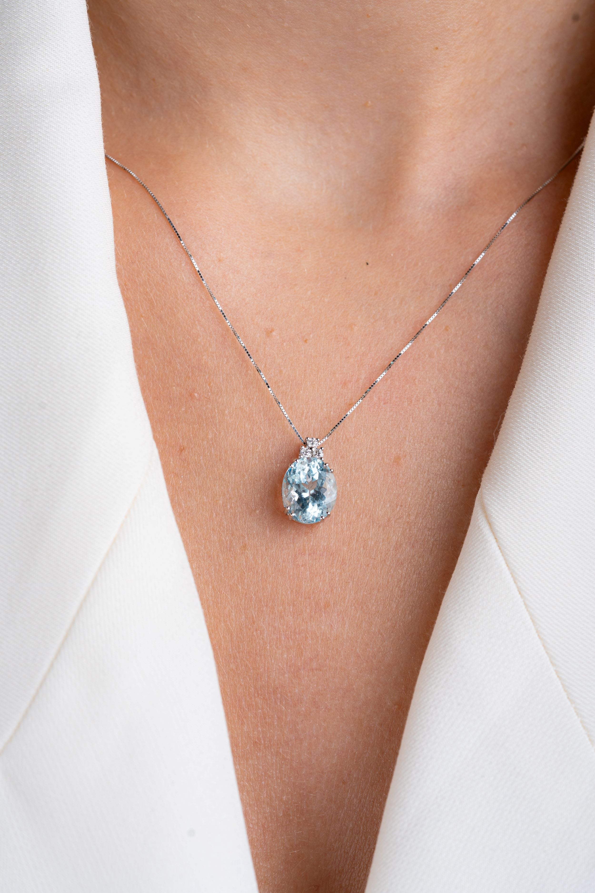 Colier LRSC274DI din aur alb 18K cu aquamarin 3.24ct si diamante naturale 0.07ct