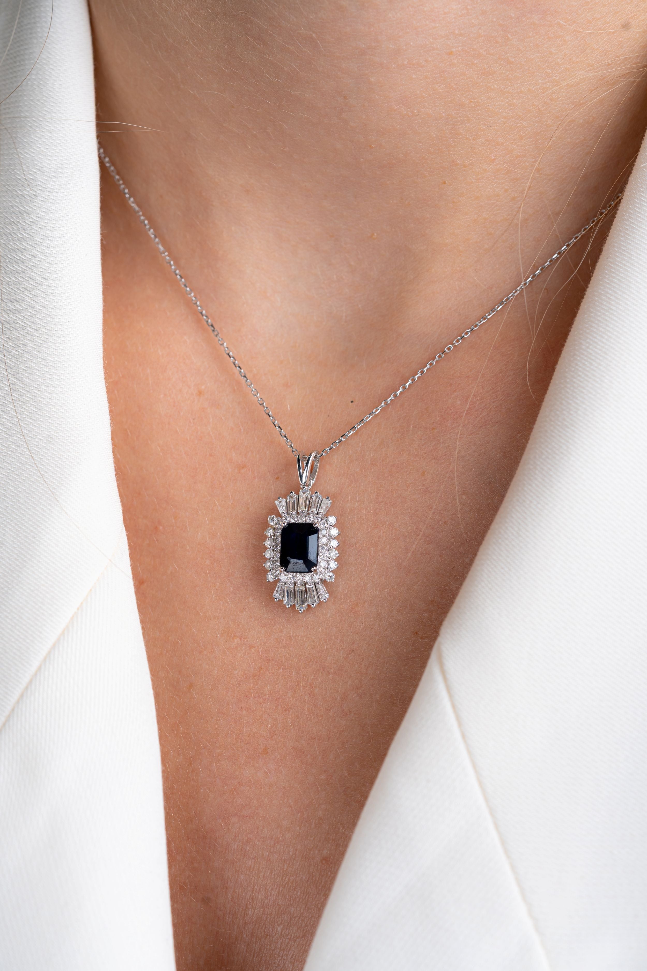 Colier MD42566 din aur alb 14k cu safir 1.87ct si diamante naturale 0.79ct