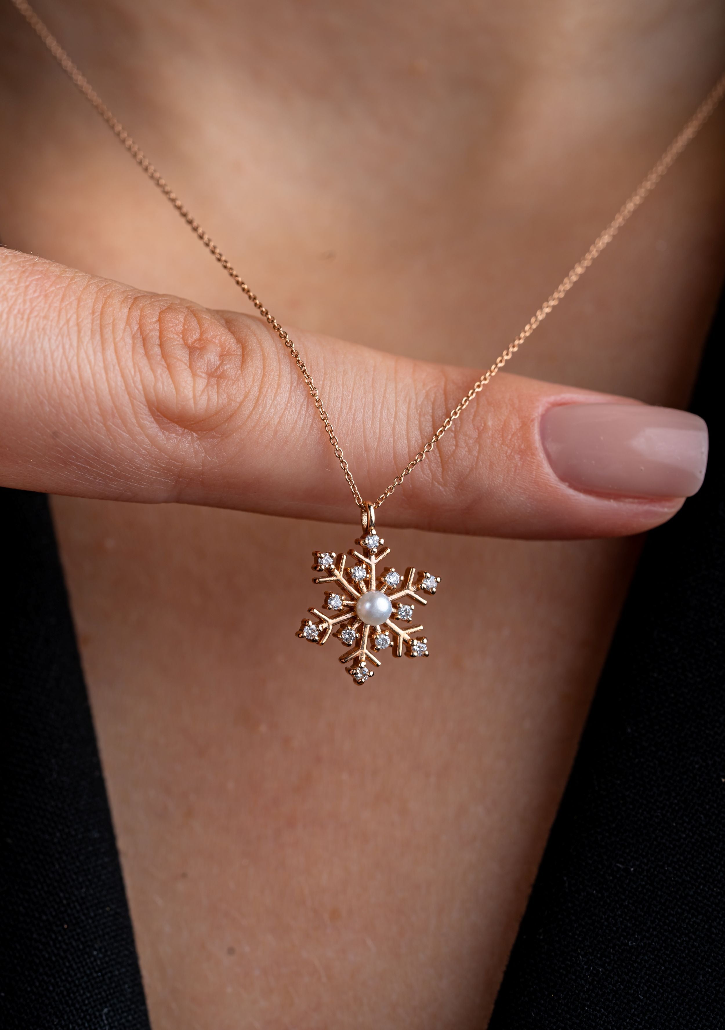 COLIER N132420 DIN AUR ROZ 14K CU DIAMANTE NATURALE SI PERLA FORMA FULG