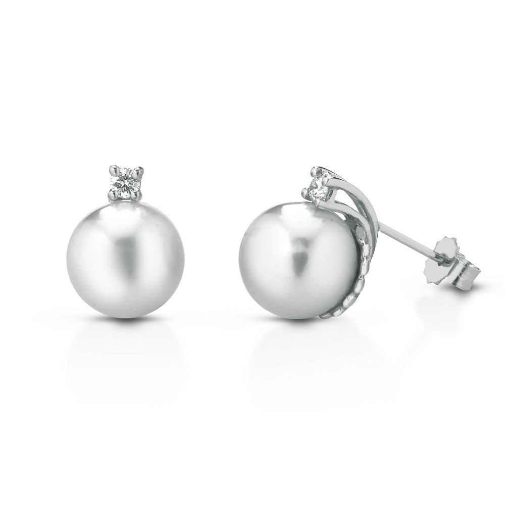 Cercei din aur alb 18k cu perle Akoya si diamante naturale 0.07ct