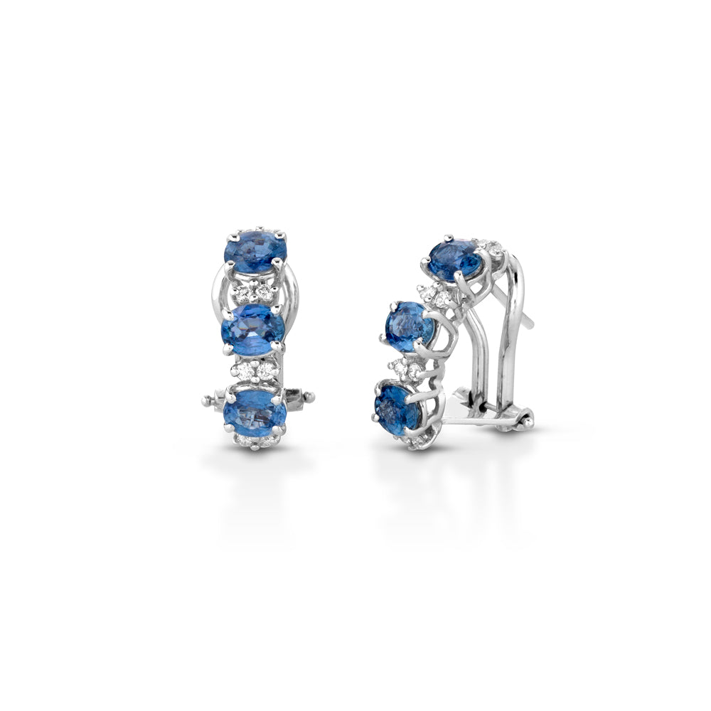 Cercei aur alb 18k cu topaz oval 2.55ct si diamante naturale 0,18ct