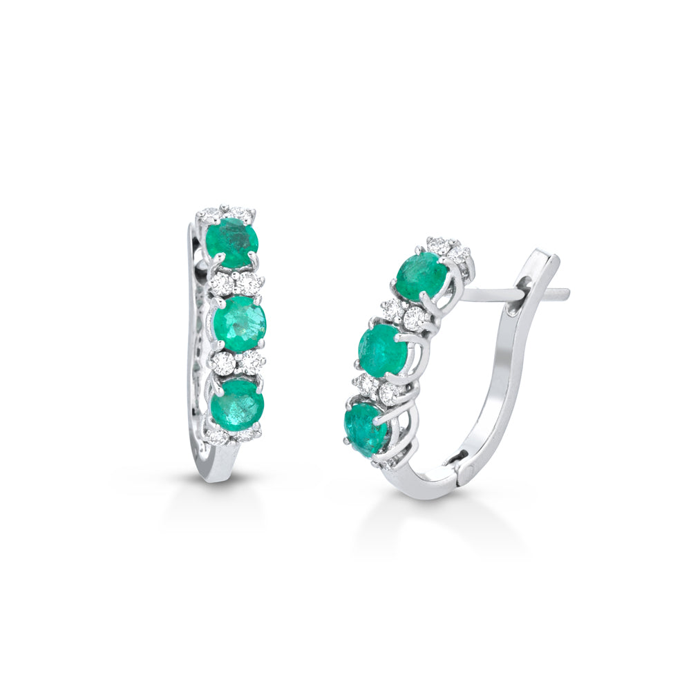 Cercei din aur alb 18k cu smaralde 0.69ct si diamante naturale 0.17ct
