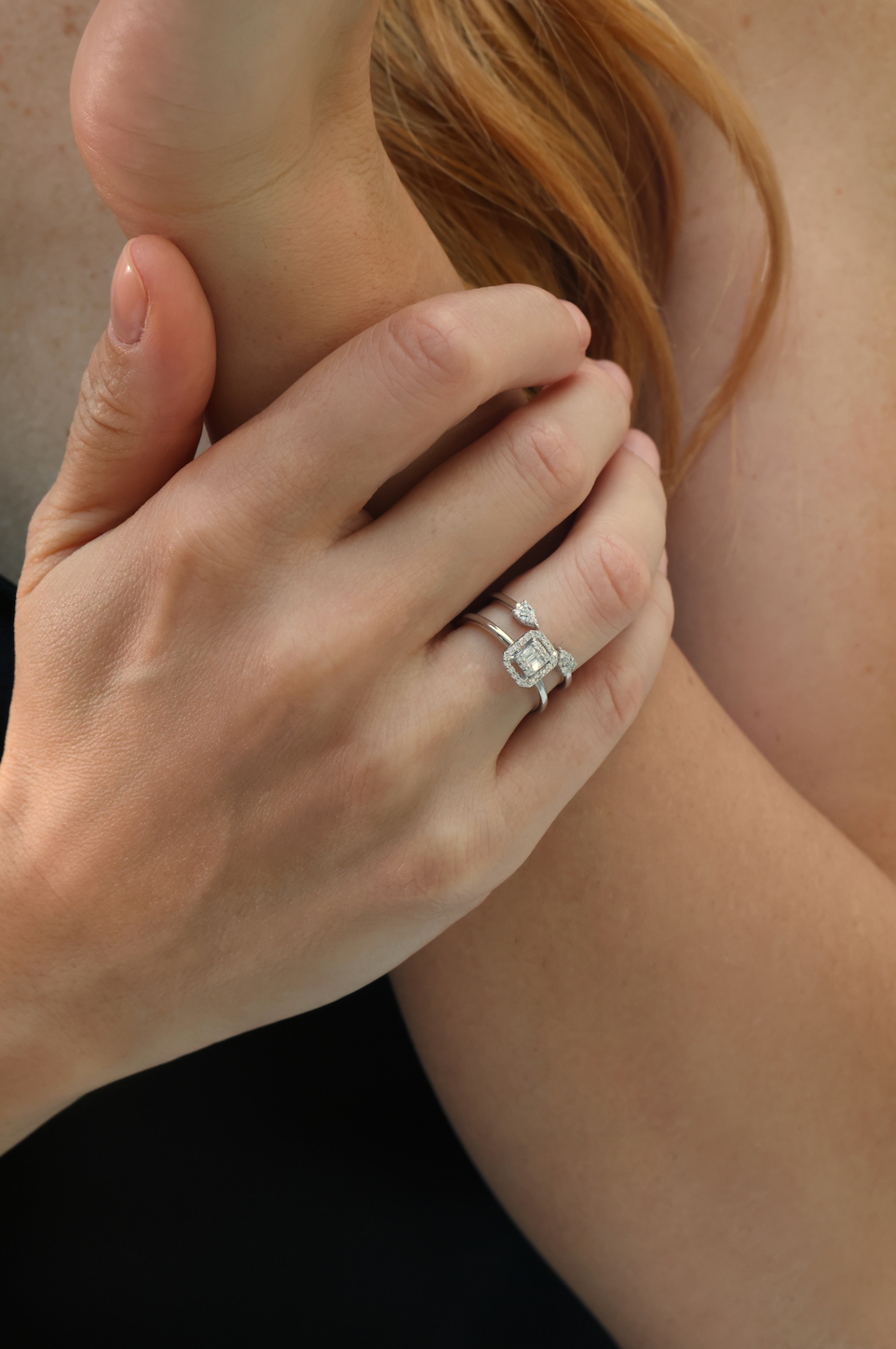 INEL DUBLU RING R006190 DIN AUR ALB 14K CU DIAMANTE - Bijuterii LA ROSA