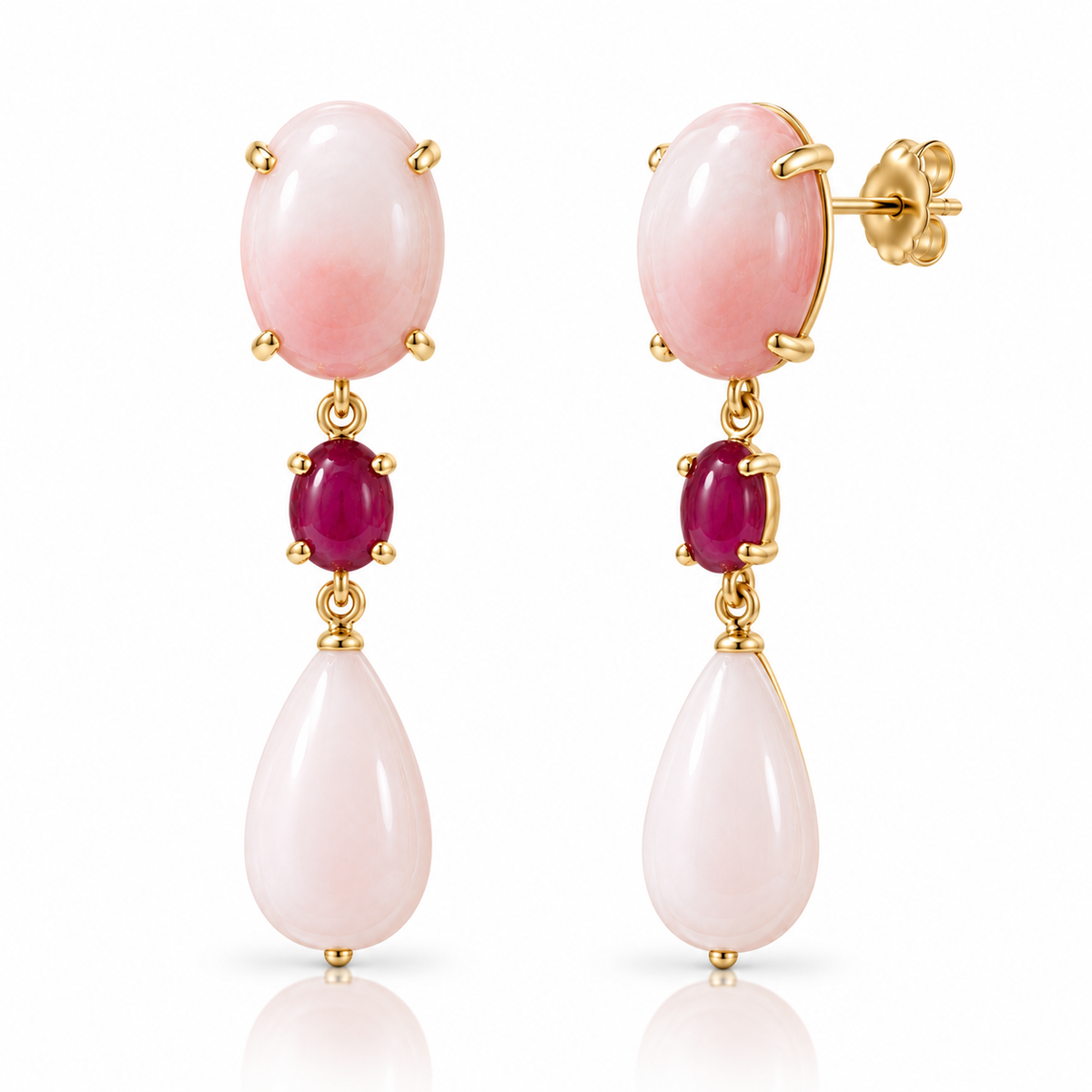 Cercei Unicum aur galben 18k cu rubine si coral roz
