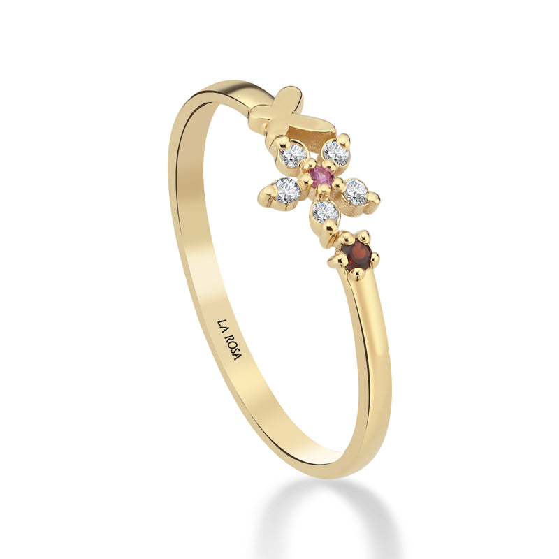 INEL DELICATE MAJESTY DIN AUR GALBEN 14K FORMA FLOARE CU DIAMANTE SI TOPAZ