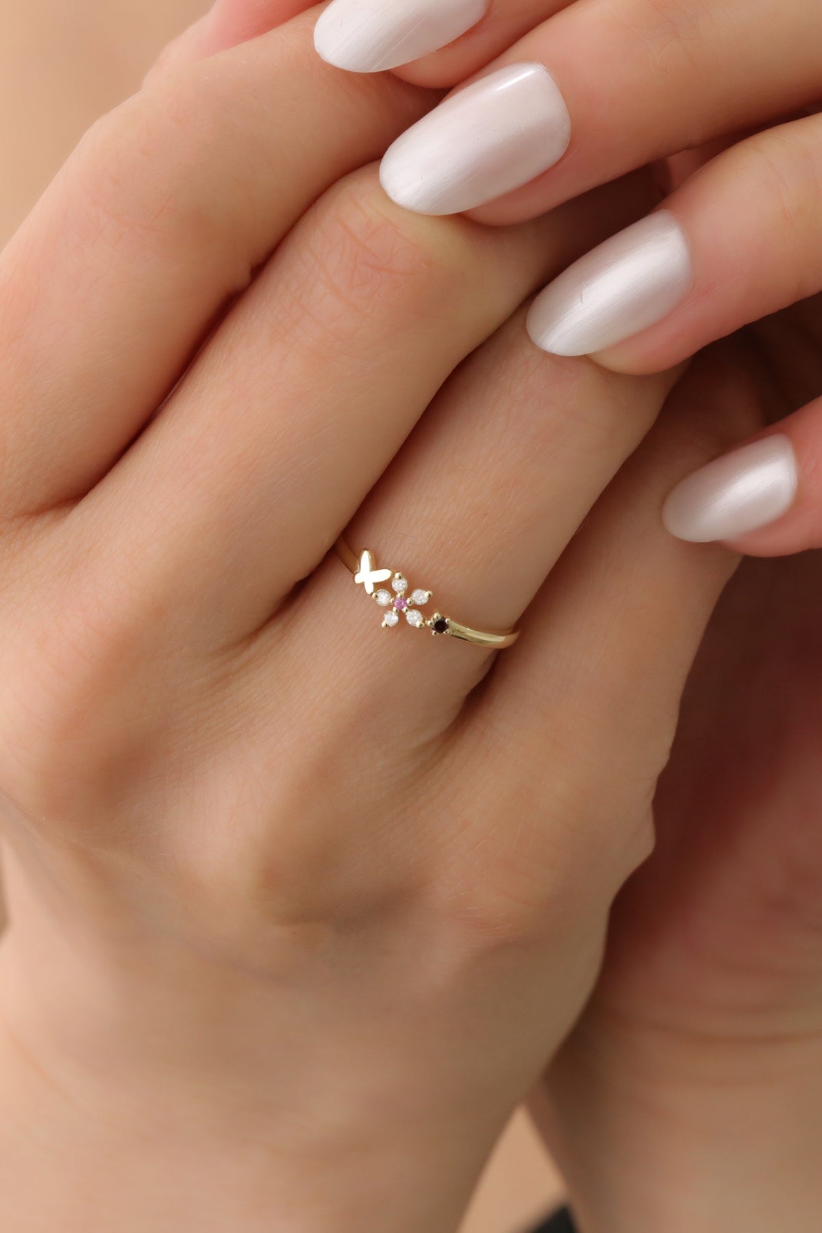 INEL DELICATE MAJESTY DIN AUR GALBEN 14K FORMA FLOARE CU DIAMANTE SI TOPAZ - Bijuterii LA ROSA