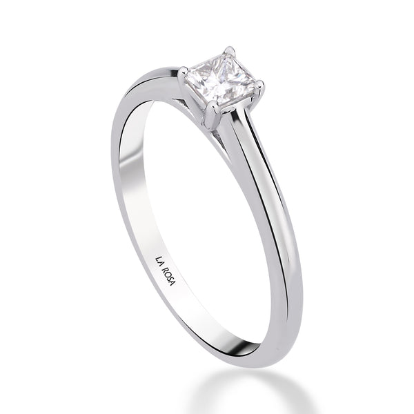 INEL DE LOGODNA LRY612 DIN AUR ALB 18K CU DIAMANT PRINCESS CUT - Bijuterii LA ROSA