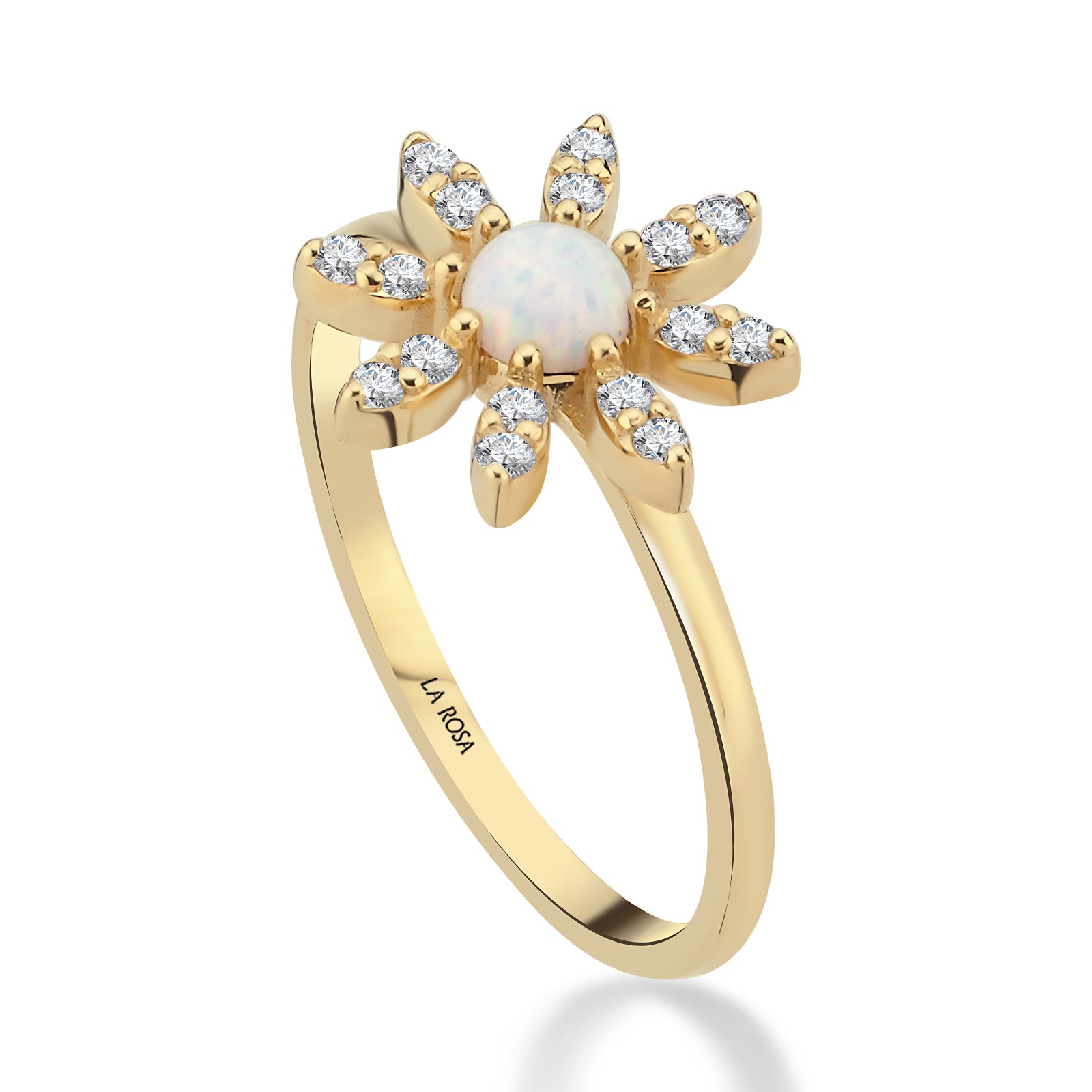 INEL INFINITE HEART DIN AUR GALBEN 14K FORMA FLOARE CU DIAMANTE SI OPAL - Bijuterii LA ROSA