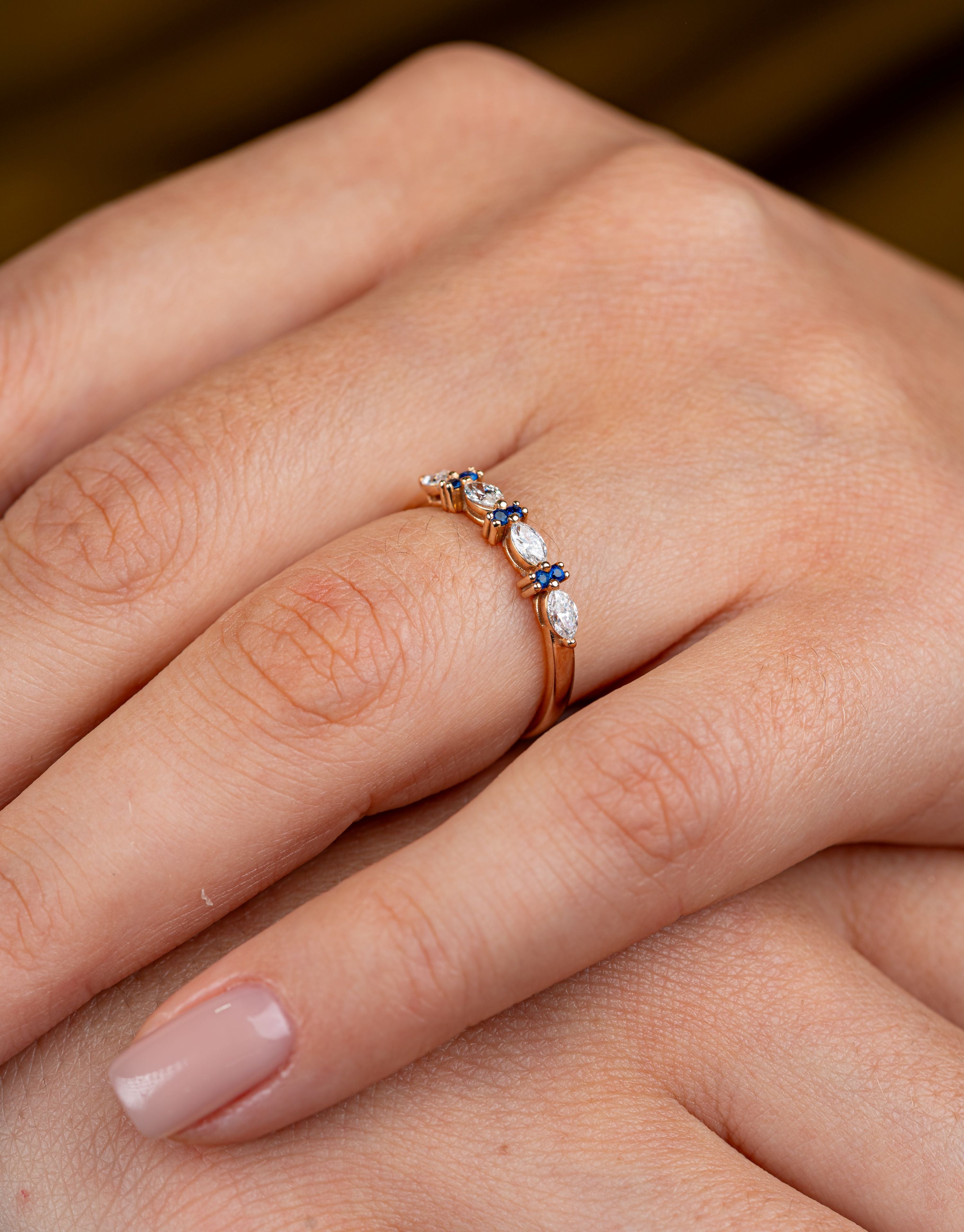 Inel eternity aur roz 14k cu diamante naturale 0.30ct si safire 0.07ct