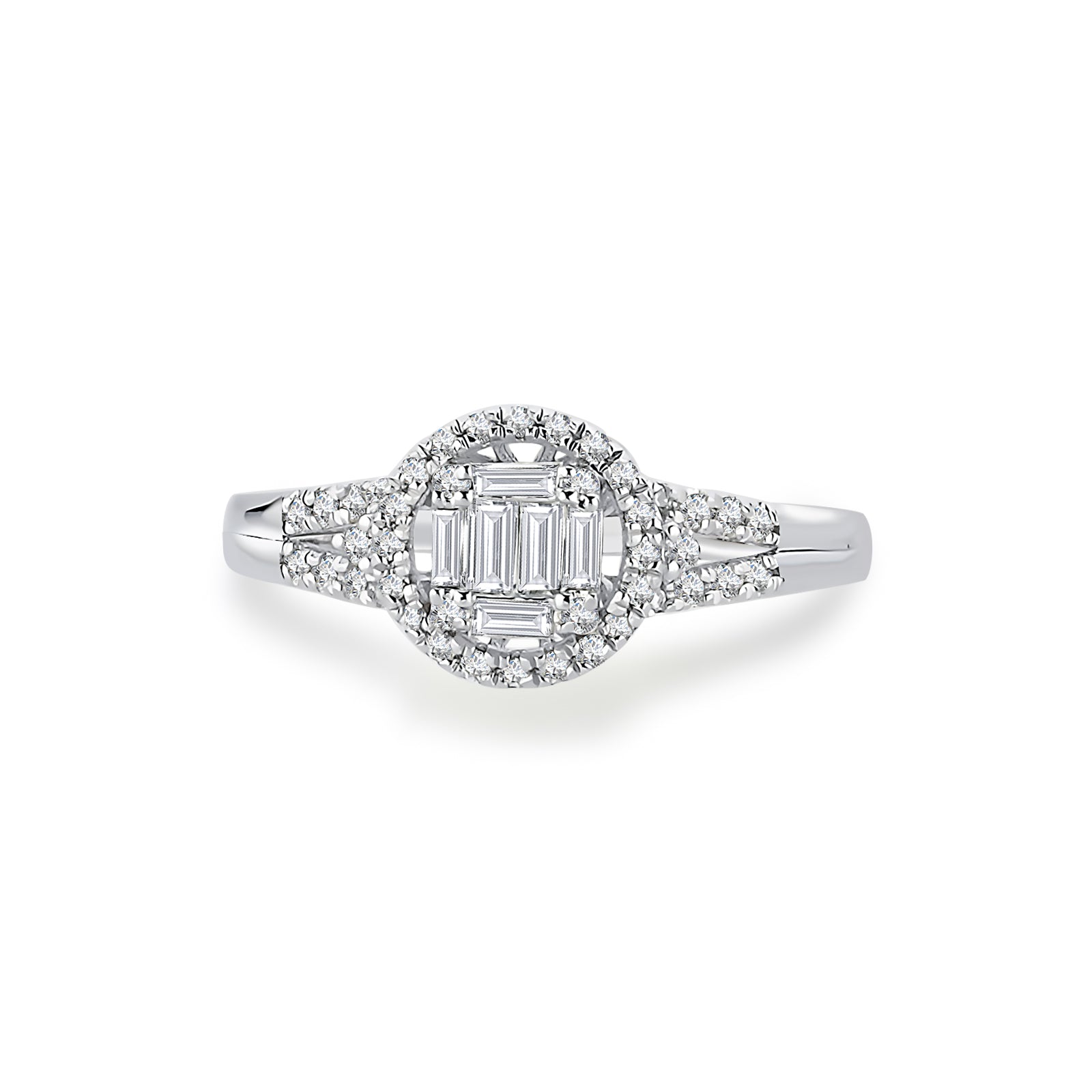 Inel de Logodna CN0062-R forma rotunda din aur alb 14k cu diamante baguette - Bijuterii LA ROSA
