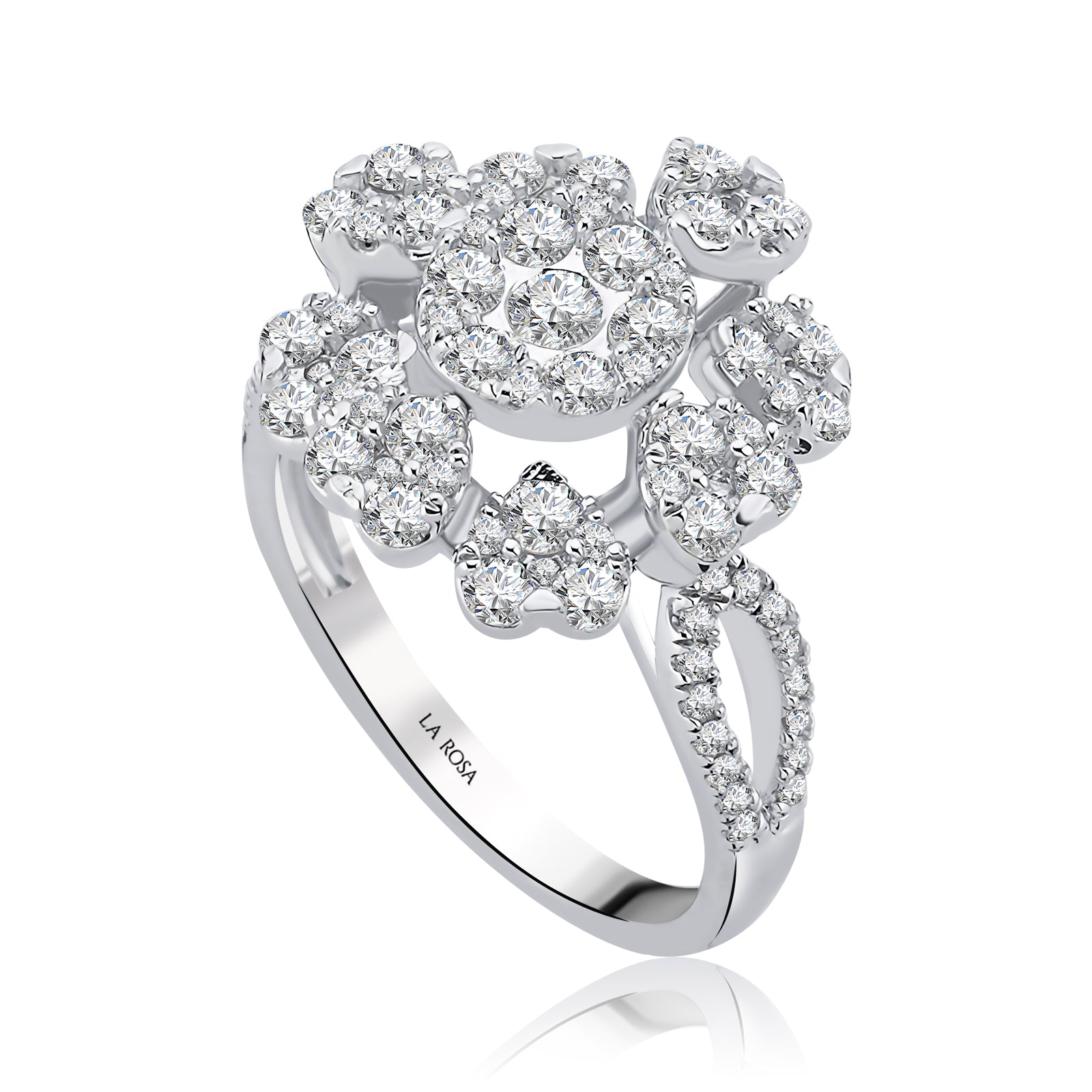 Inel CN0382-R model floare din aur alb 14k cu diamante - Bijuterii LA ROSA