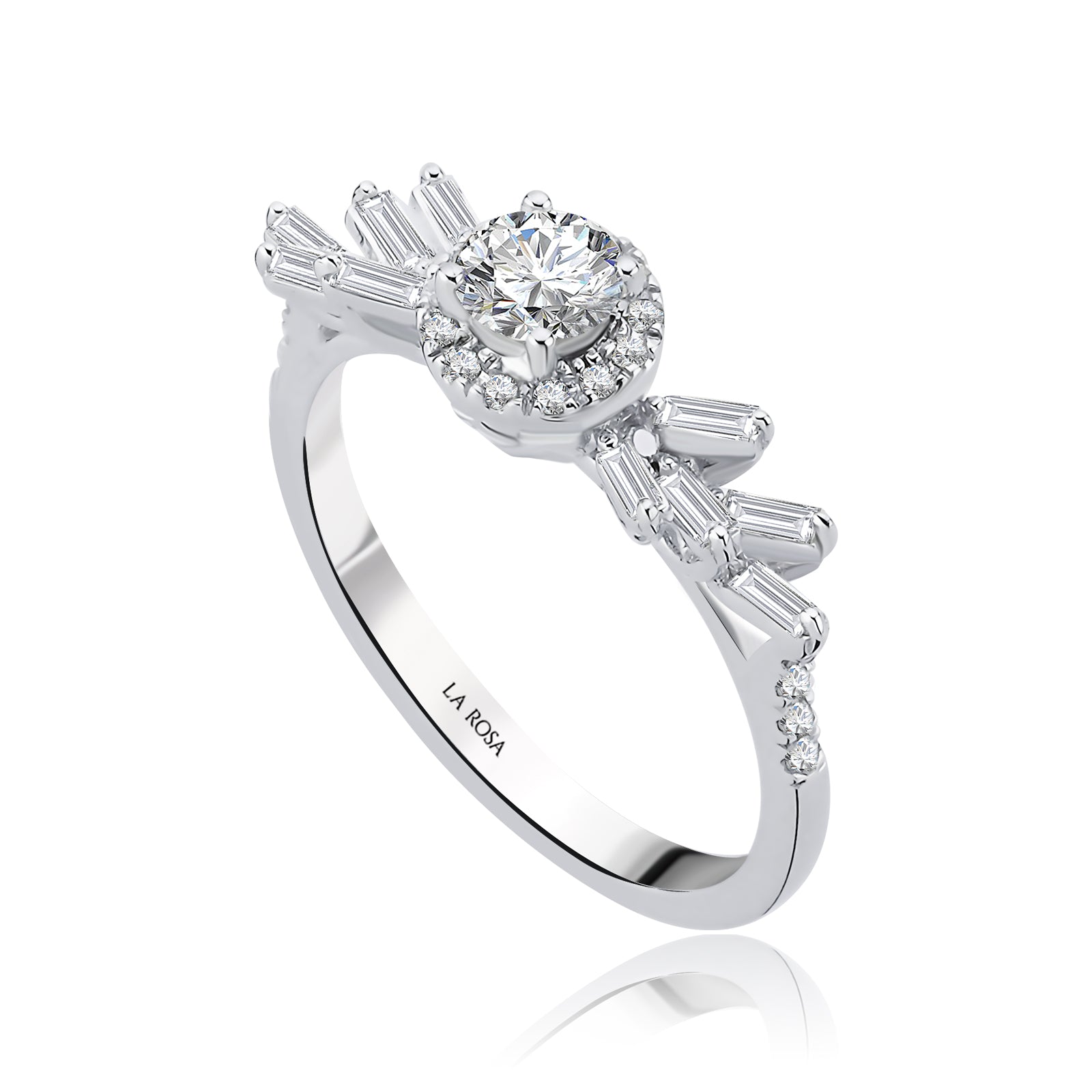 Inel CN0893-R din aur alb 14k forma rotunda cu diamante baguette - Bijuterii LA ROSA