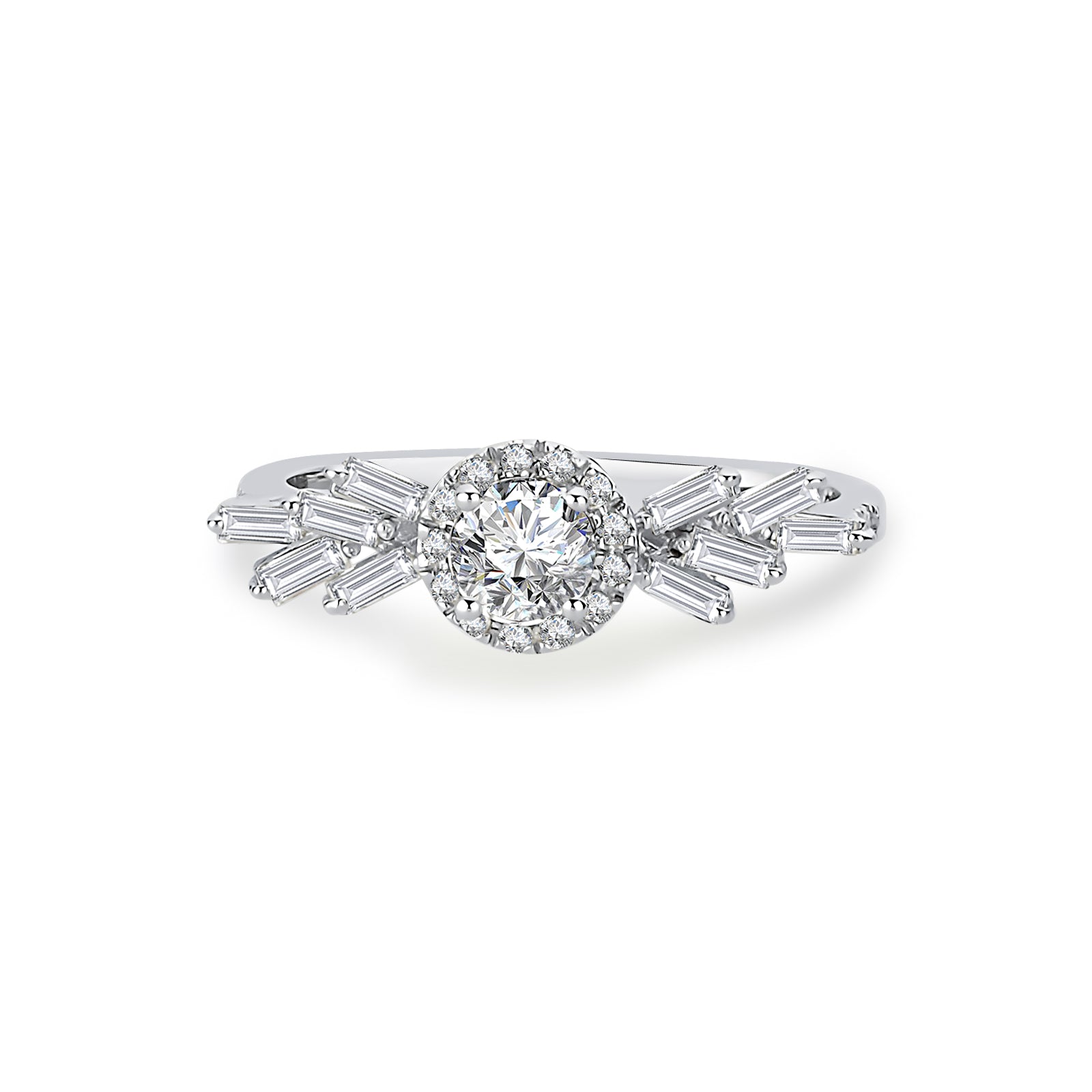 Inel CN0893-R din aur alb 14k forma rotunda cu diamante baguette - Bijuterii LA ROSA