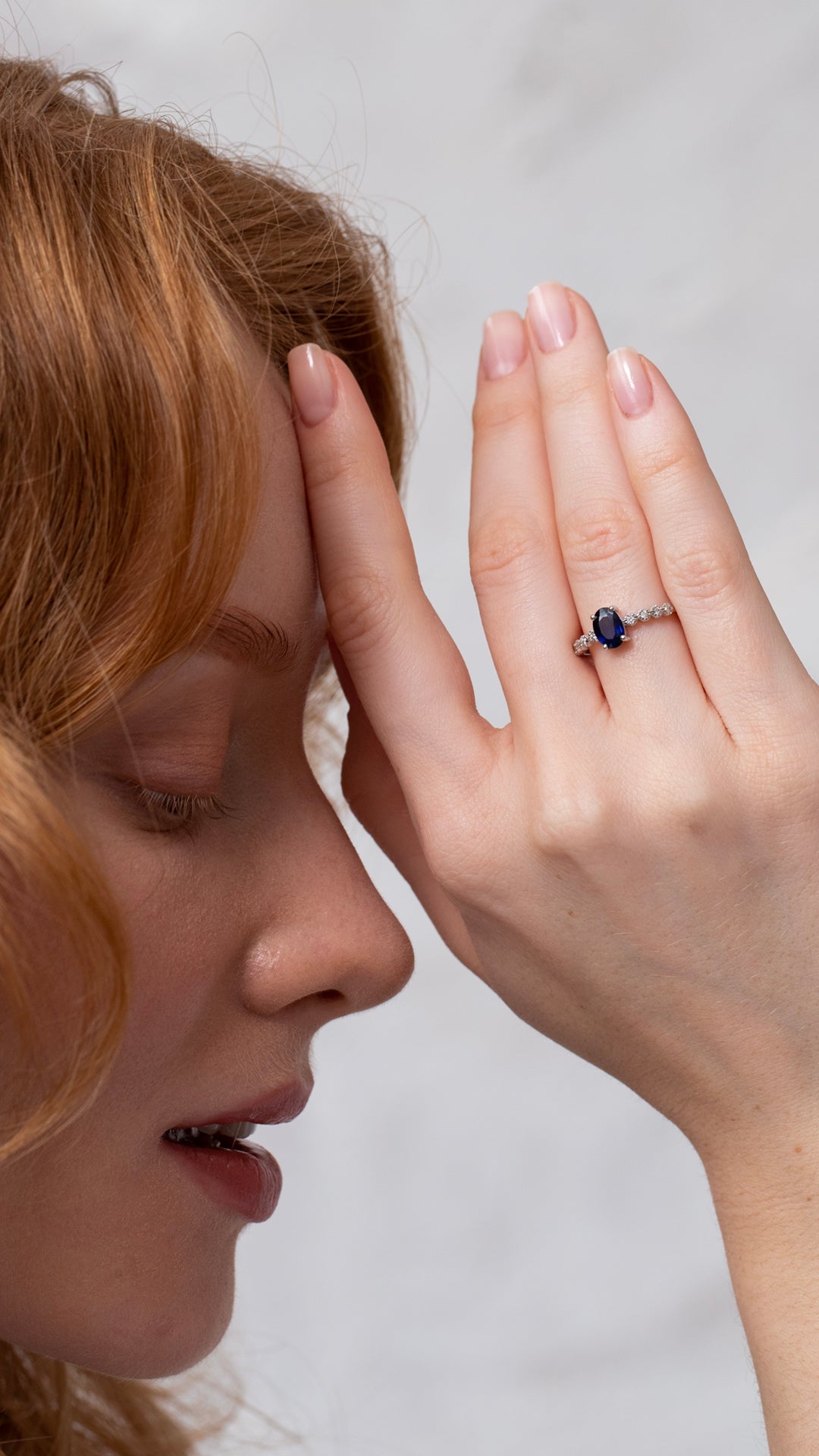 Inel CN1222R din aur alb 14k cu diamante si safir - Bijuterii LA ROSA