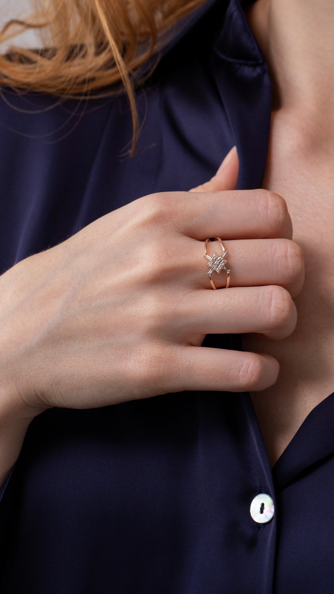 Inel HD0055R din aur roz 14k cu diamante - Bijuterii LA ROSA