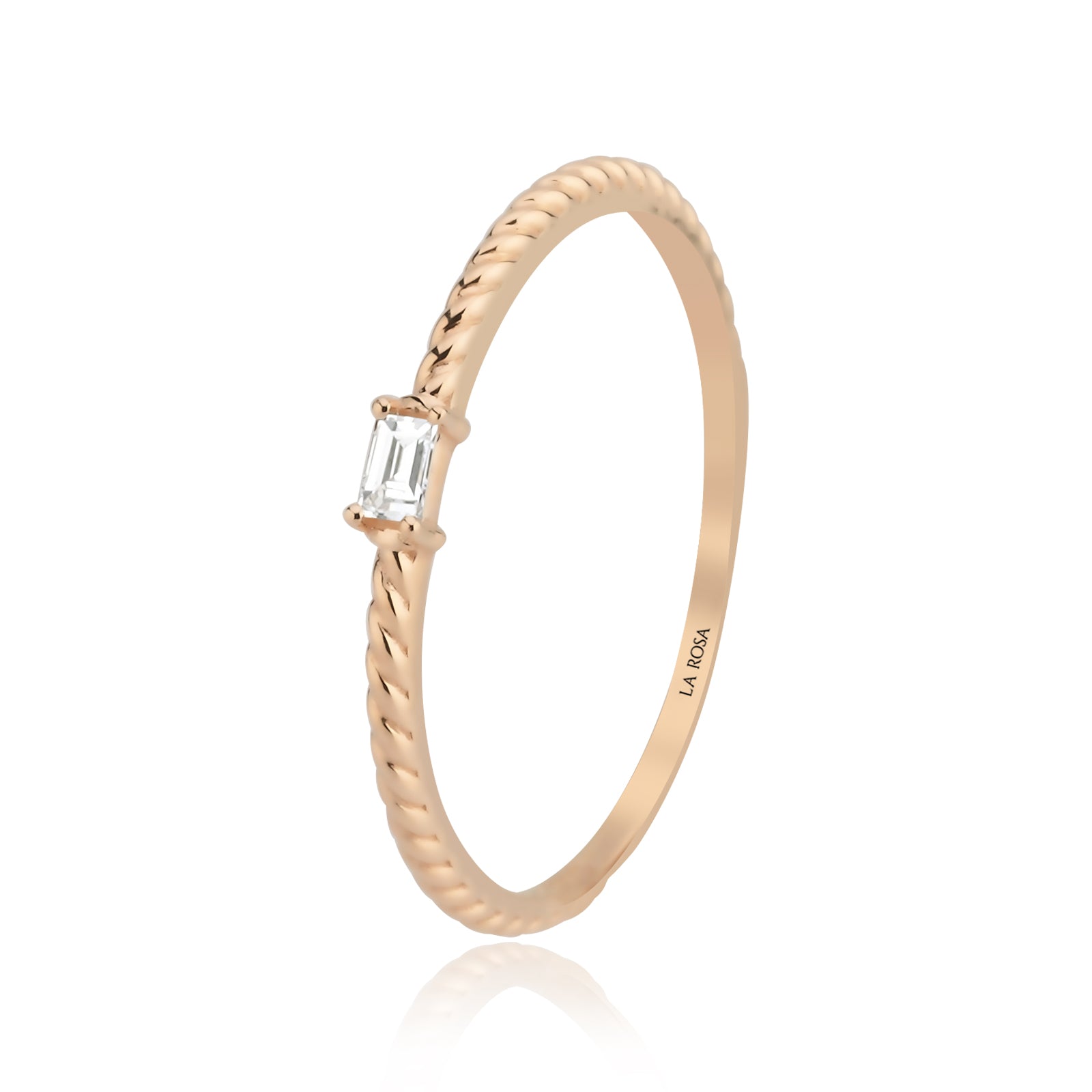 Inel HD0092R din aur roz 14k cu diamant bagheta - Bijuterii LA ROSA