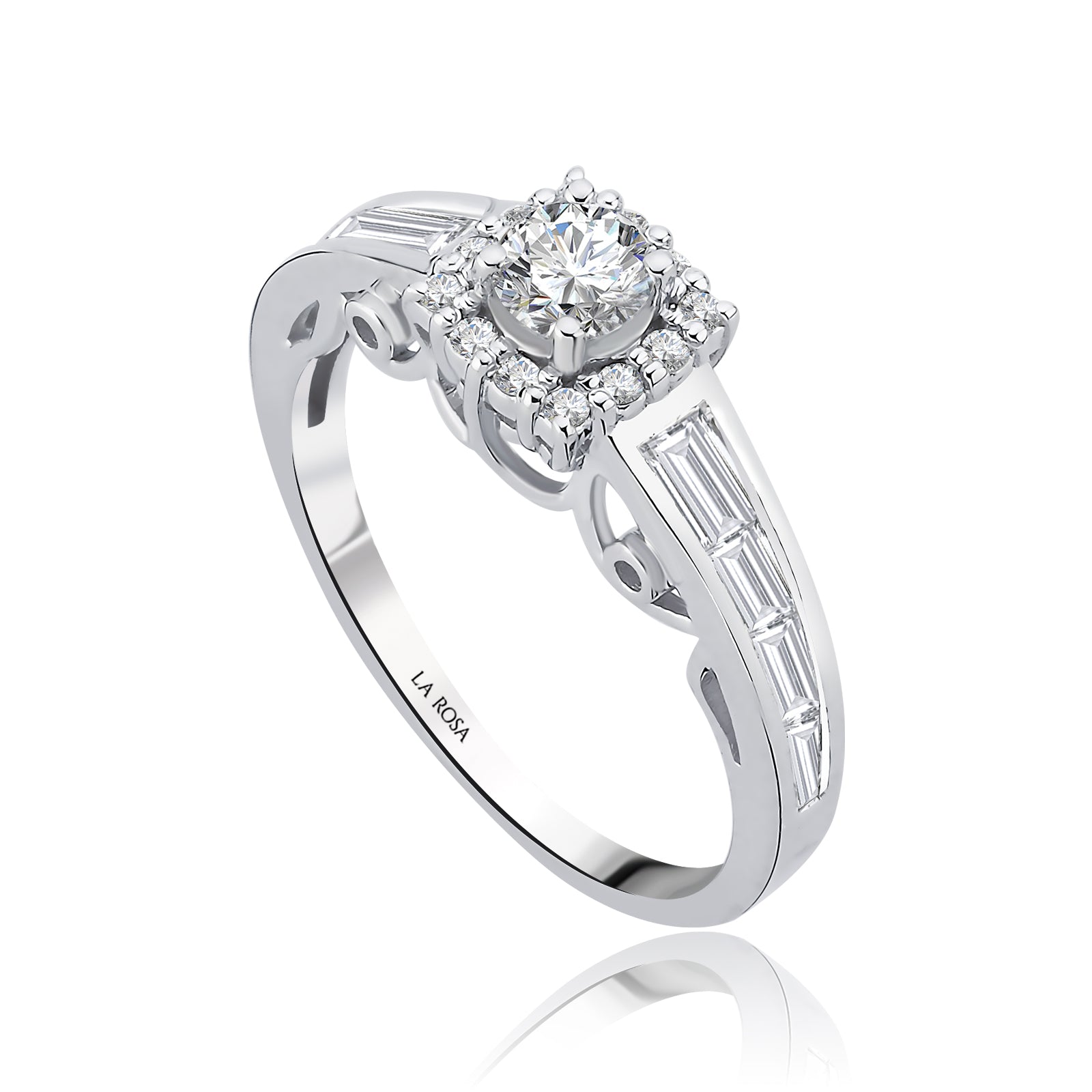 Inel de Logodna HD0123-R din aur alb 14k cu diamante rotunde si baguette - Bijuterii LA ROSA