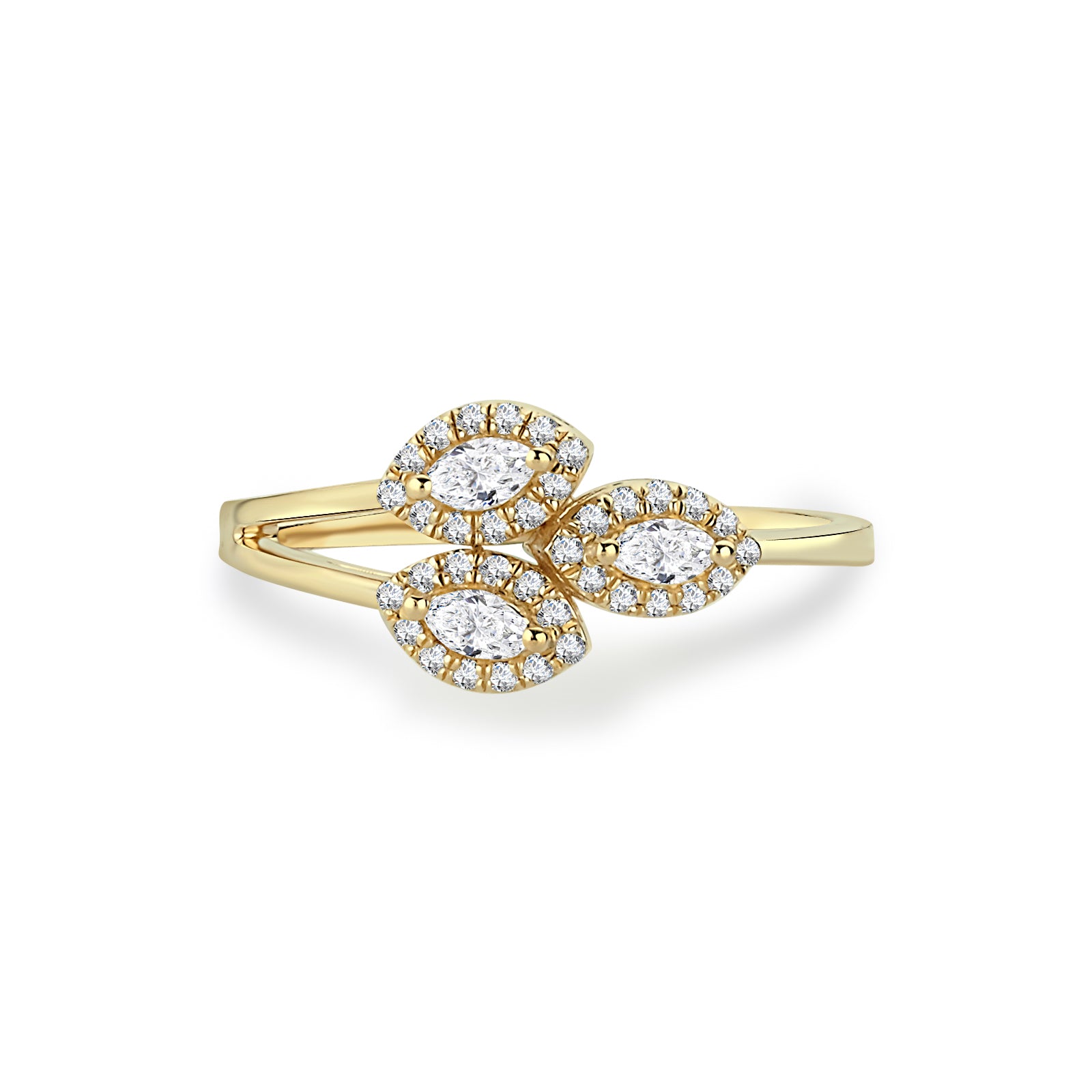 Inel HD0291-R model trei frunze din aur galben 14k cu diamante - Bijuterii LA ROSA