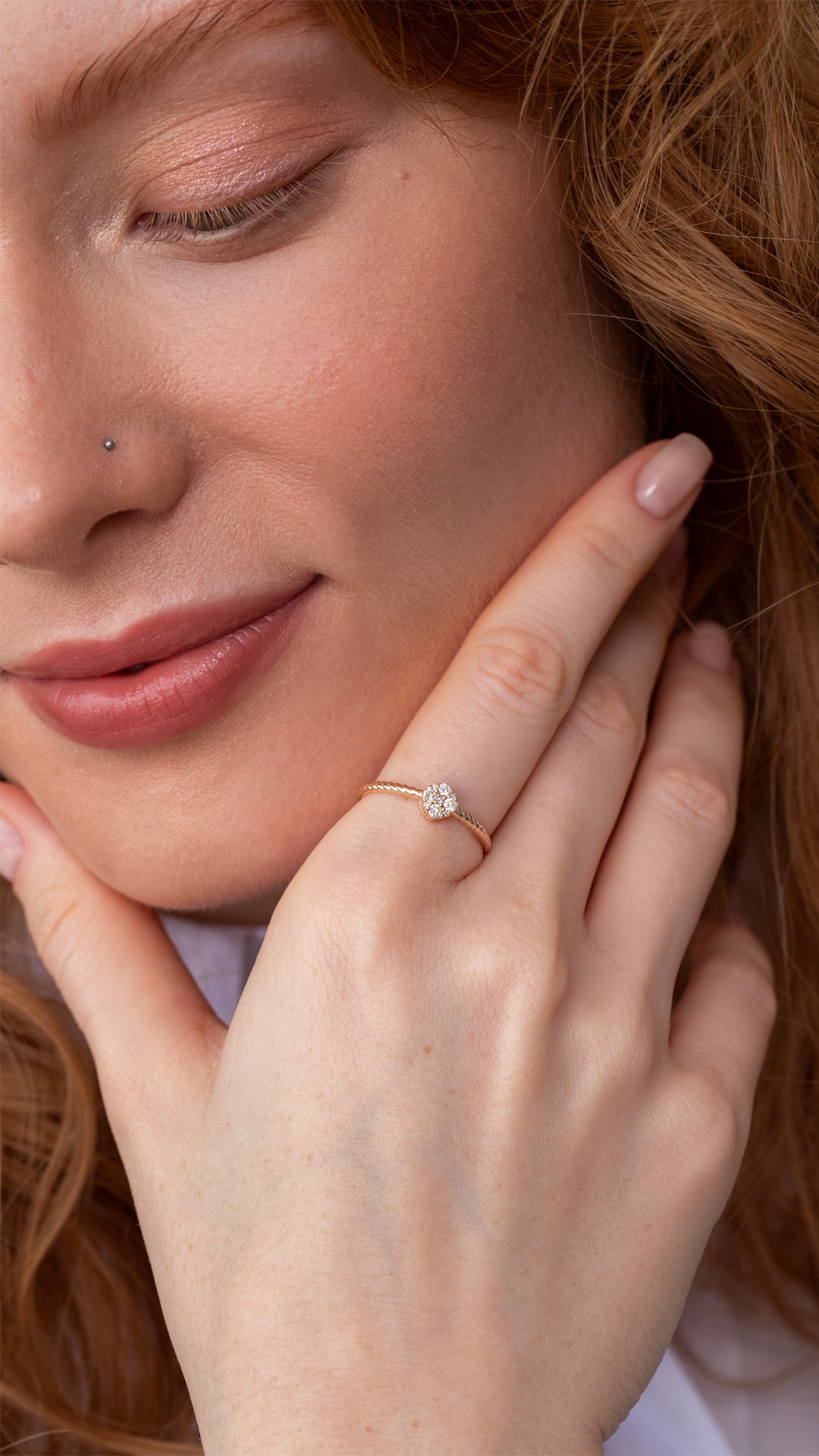 Inel HD0353R din aur roz 14k cu diamante - Bijuterii LA ROSA