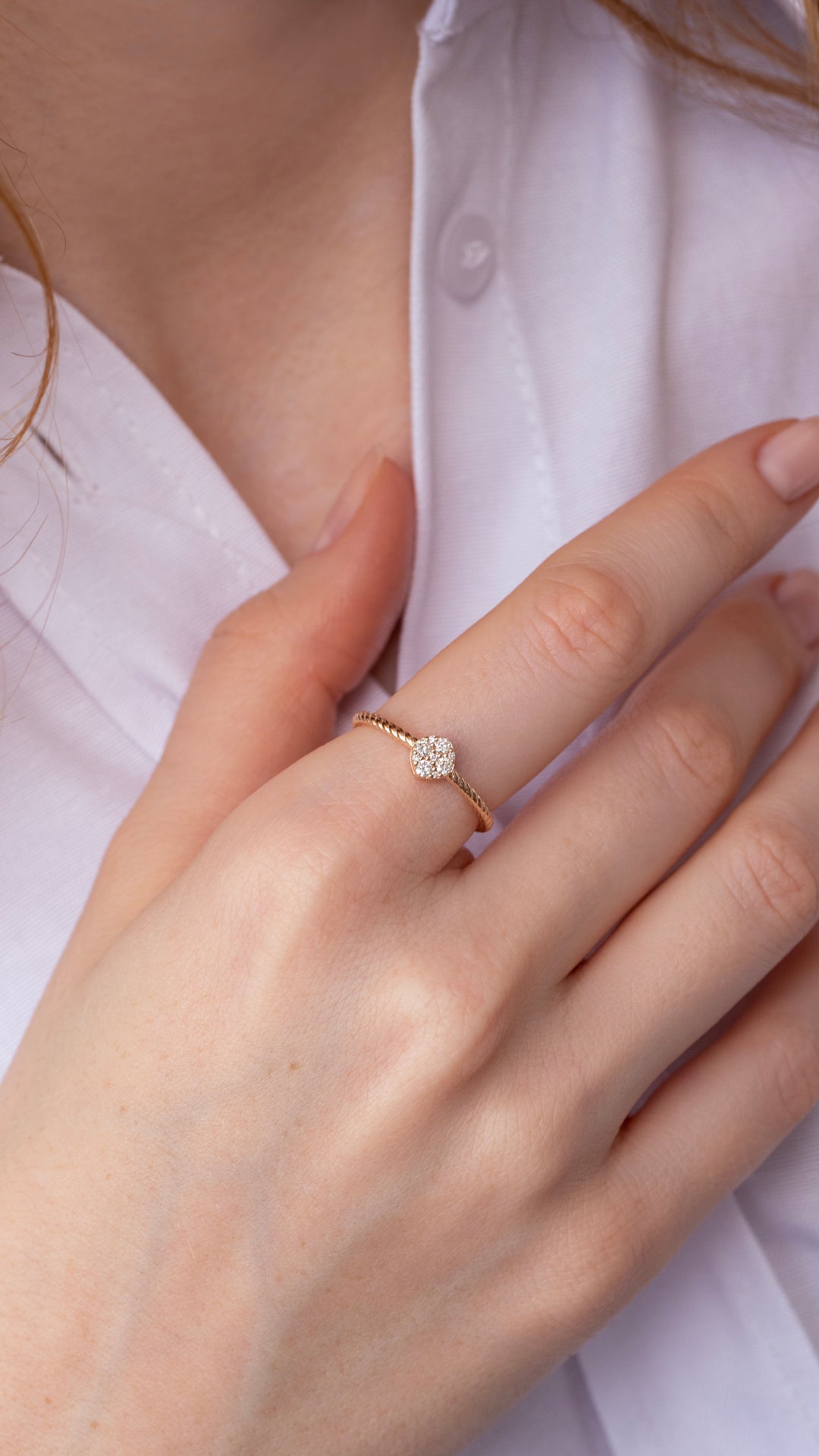 Inel HD0353R din aur roz 14k cu diamante - Bijuterii LA ROSA