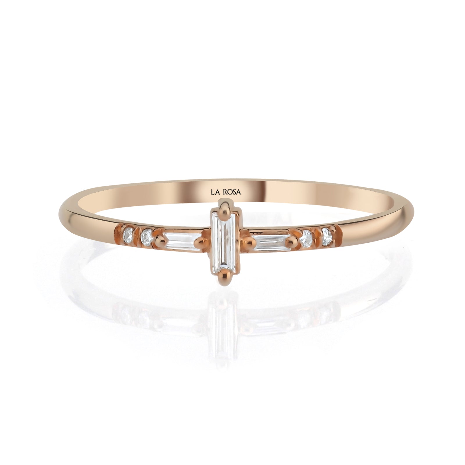Inel HD0359R din aur roz 14k cu diamante bagheta - Bijuterii LA ROSA