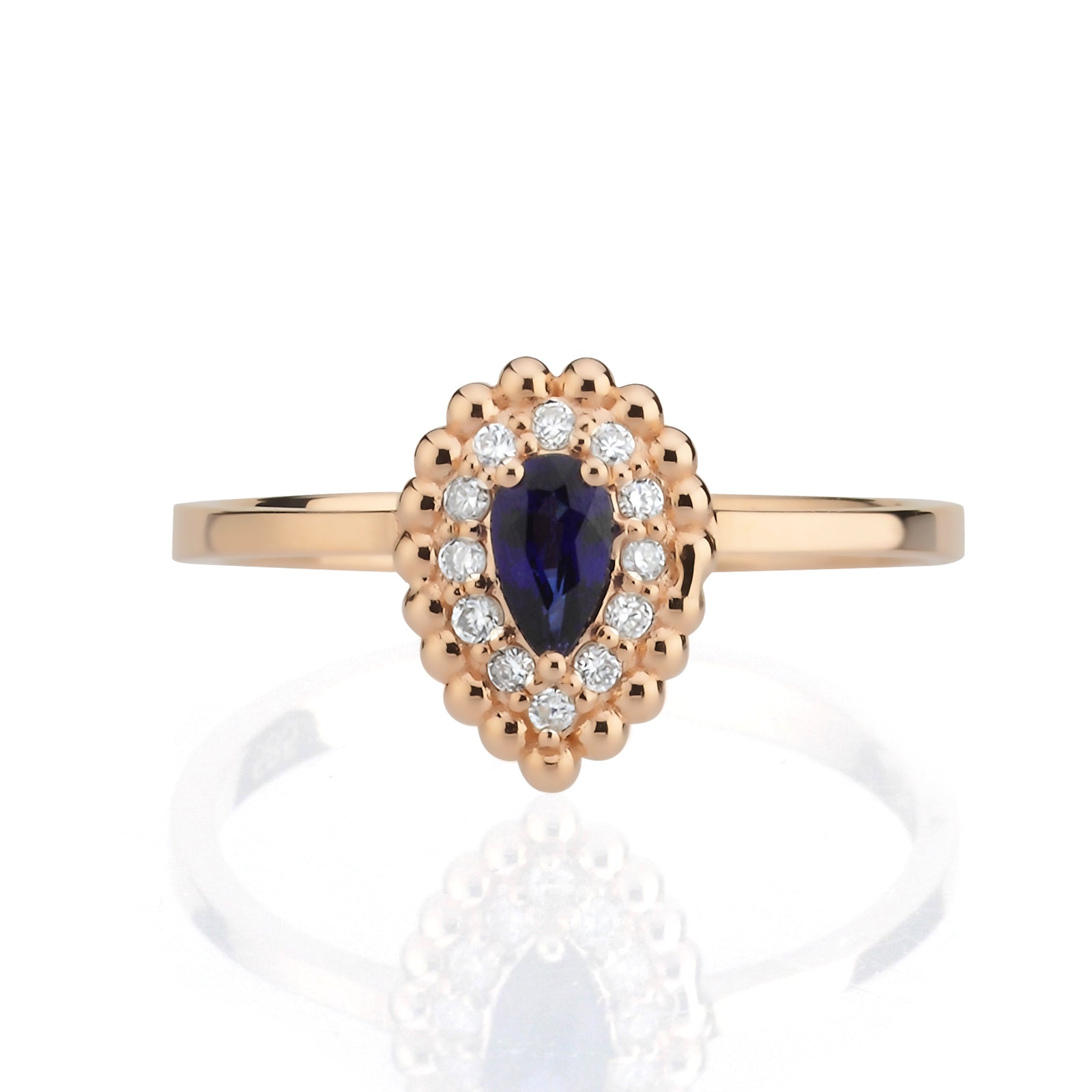 Inel HD0513R din aur roz 14k cu diamante si safir - Bijuterii LA ROSA