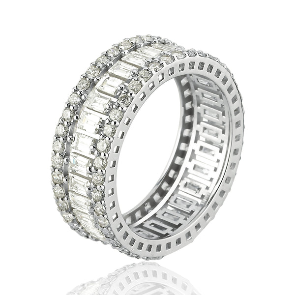 Inel LR0005 din aur alb 14k cu diamante bagheta - Bijuterii LA ROSA