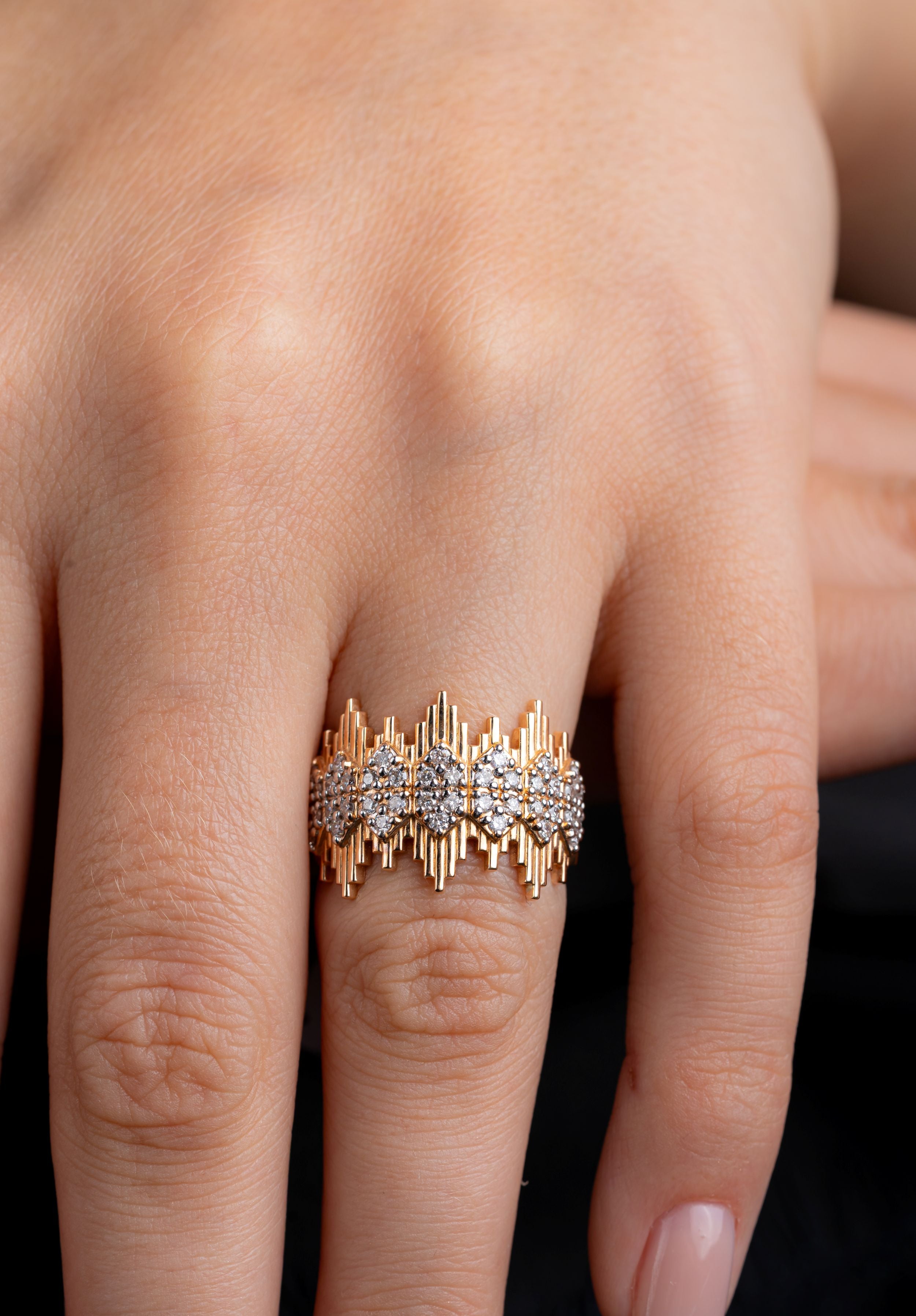 Inel liniar LRSR0005 din aur roz 14k cu diamante naturale rotunde 0.53ct