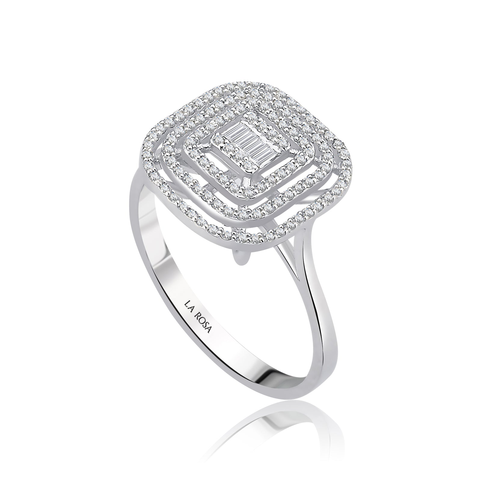 Inel MD27675 triplu mount din aur alb 14k cu diamante - Bijuterii LA ROSA