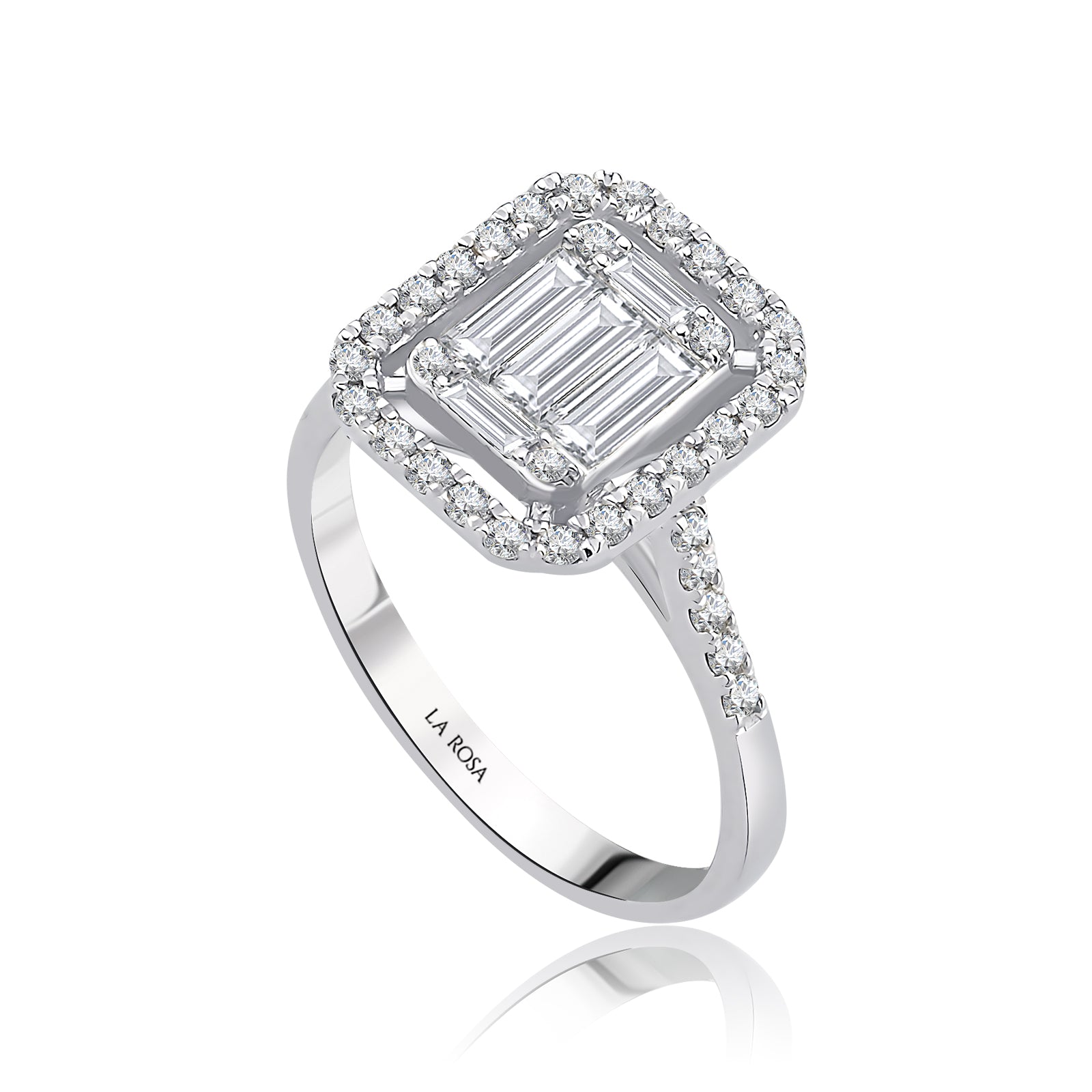 Inel MD28590 din aur alb 14k forma dreptunghi cu diamante baguette - Bijuterii LA ROSA