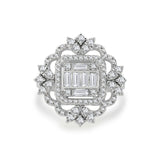 Inel MD29980 din aur alb 14k forma floare cu diamante baguette si marquise - Bijuterii LA ROSA