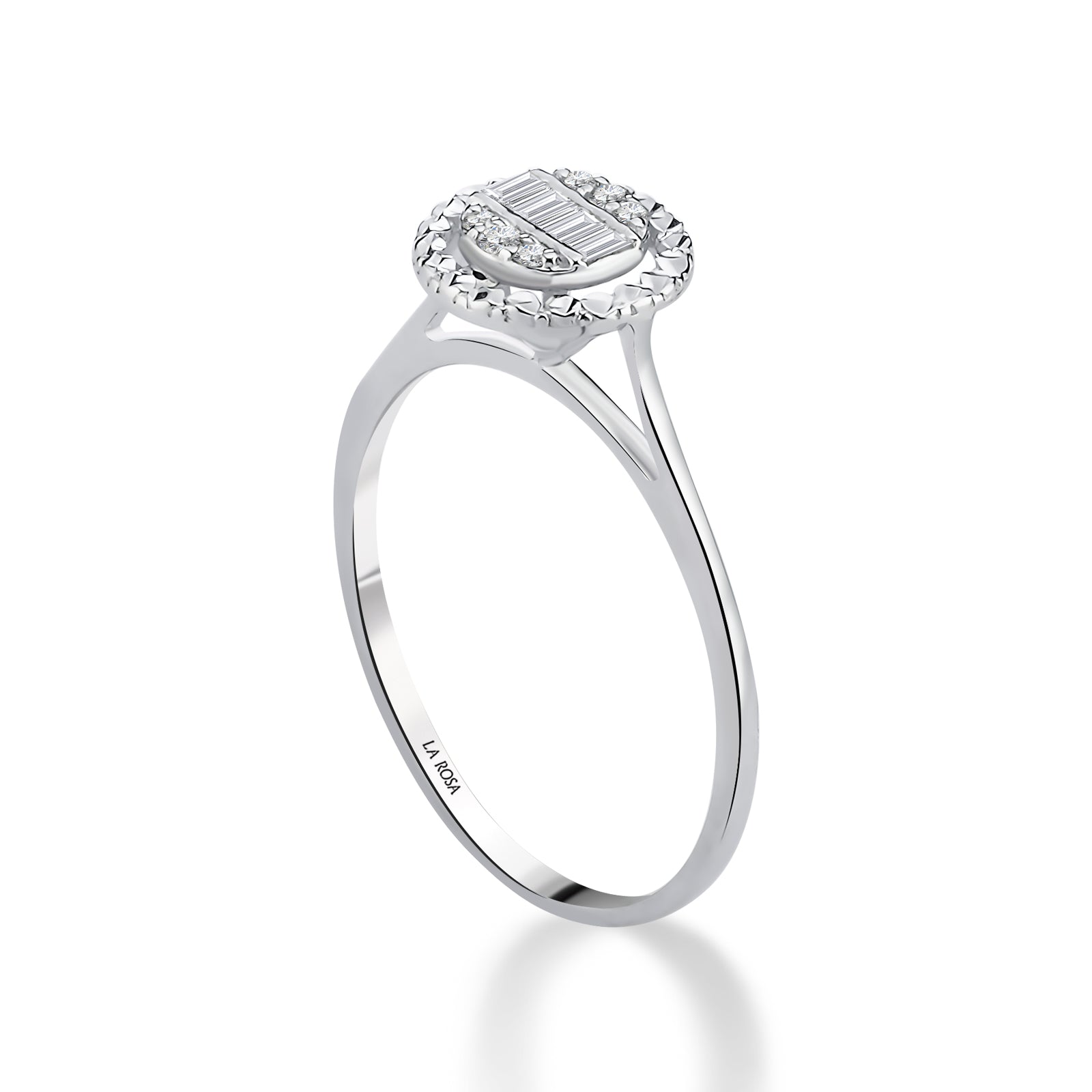 Inel MD32680 din aur alb 14k forma rotunda cu diamante baguette - Bijuterii LA ROSA