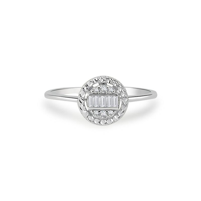 Inel MD32680 din aur alb 14k forma rotunda cu diamante baguette - Bijuterii LA ROSA