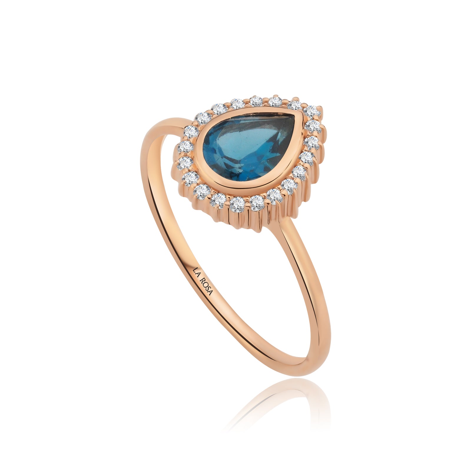 Inel MD34400 din aur roz 14k cu topaz forma lacrima si diamante - Bijuterii LA ROSA