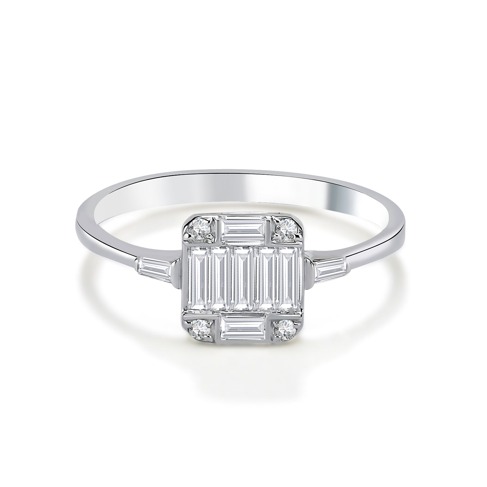Inel MD35386 din aur alb 14k forma patrata cu diamante baguette - Bijuterii LA ROSA