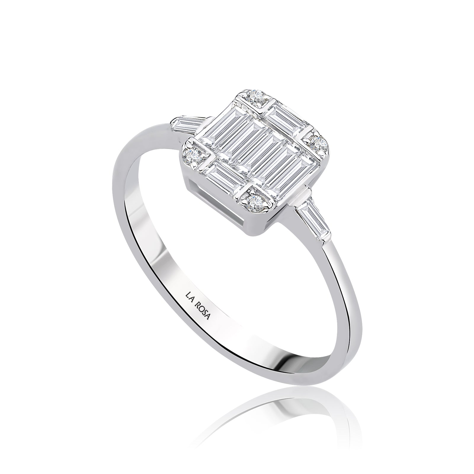 Inel MD35386 din aur alb 14k forma patrata cu diamante baguette - Bijuterii LA ROSA