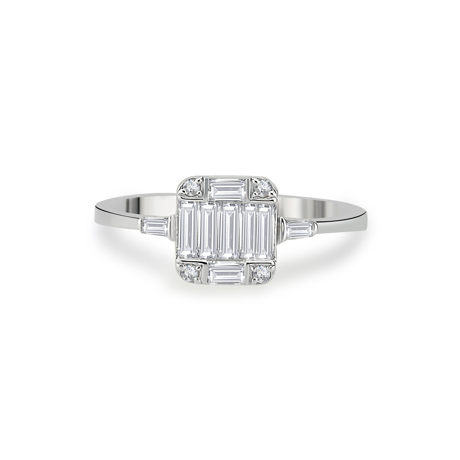 Inel MD35386 din aur alb 14k forma patrata cu diamante baguette - Bijuterii LA ROSA