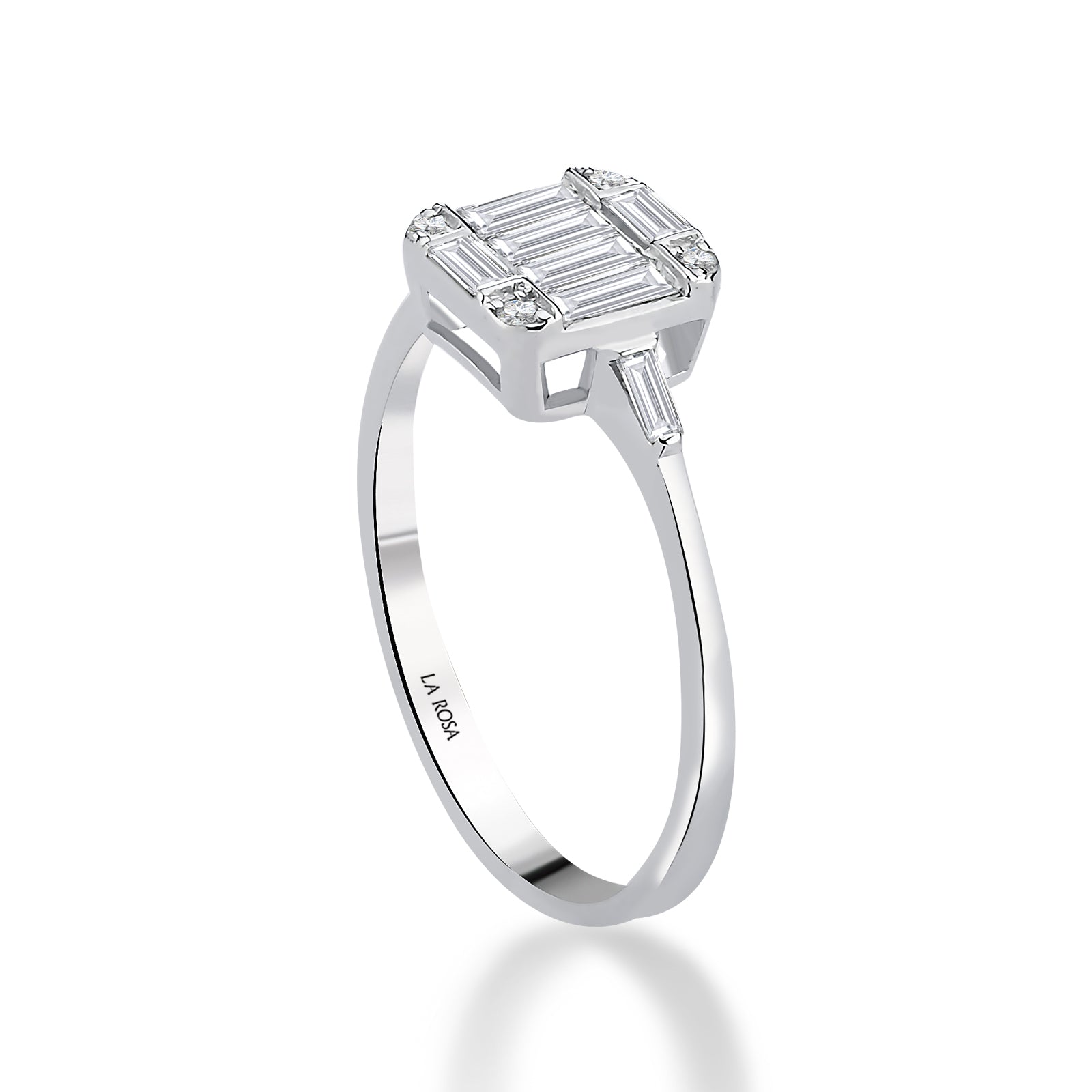 Inel MD35386 din aur alb 14k forma patrata cu diamante baguette - Bijuterii LA ROSA